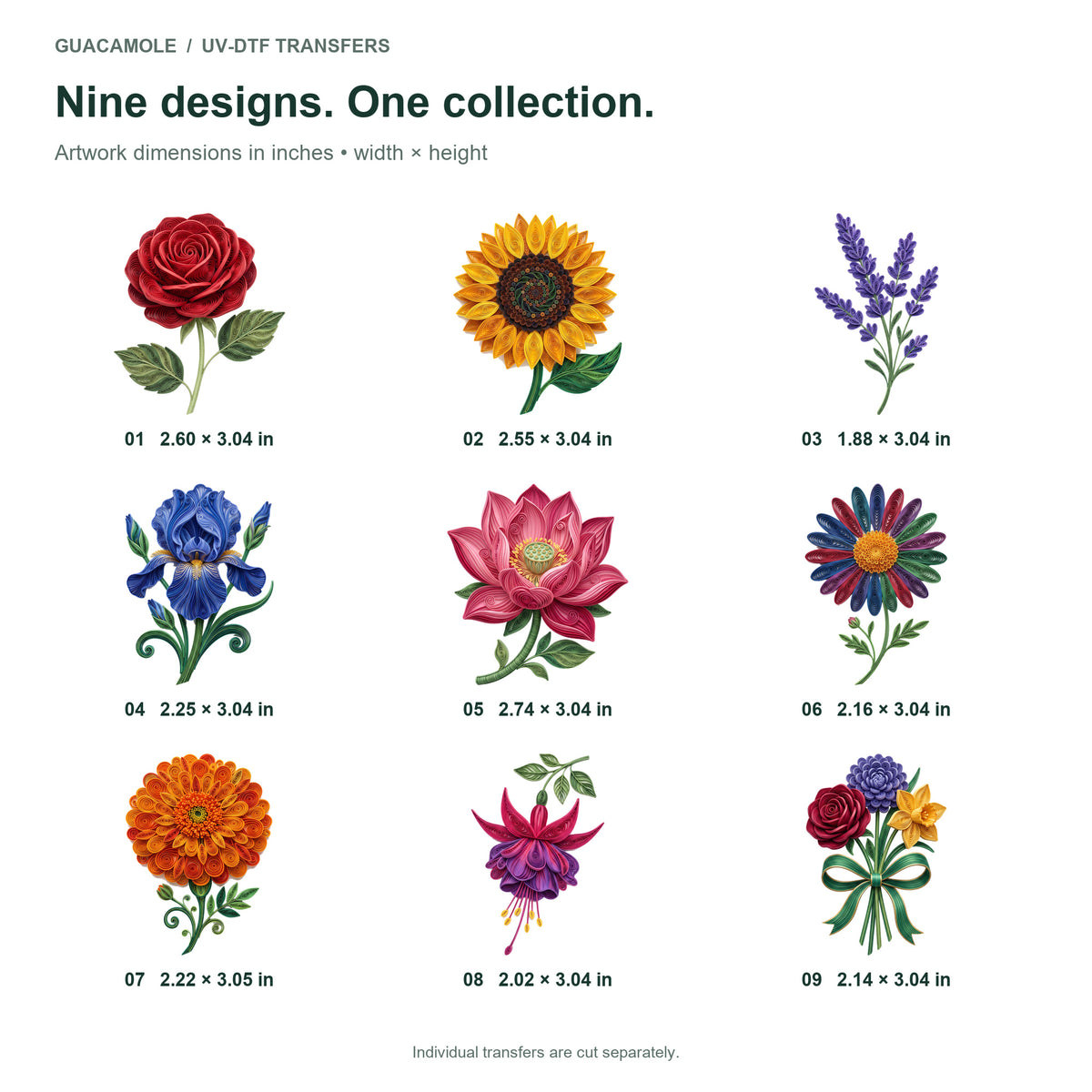 Paper Quilling Flowers — Nine designs and sizes