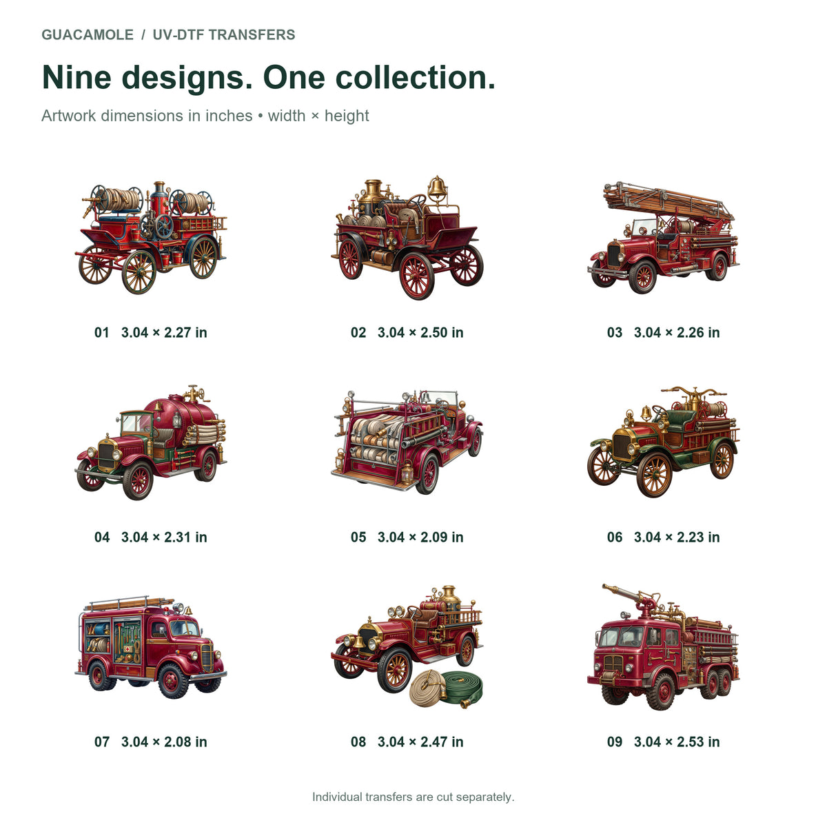 Vintage Fire Engines — Nine designs and sizes