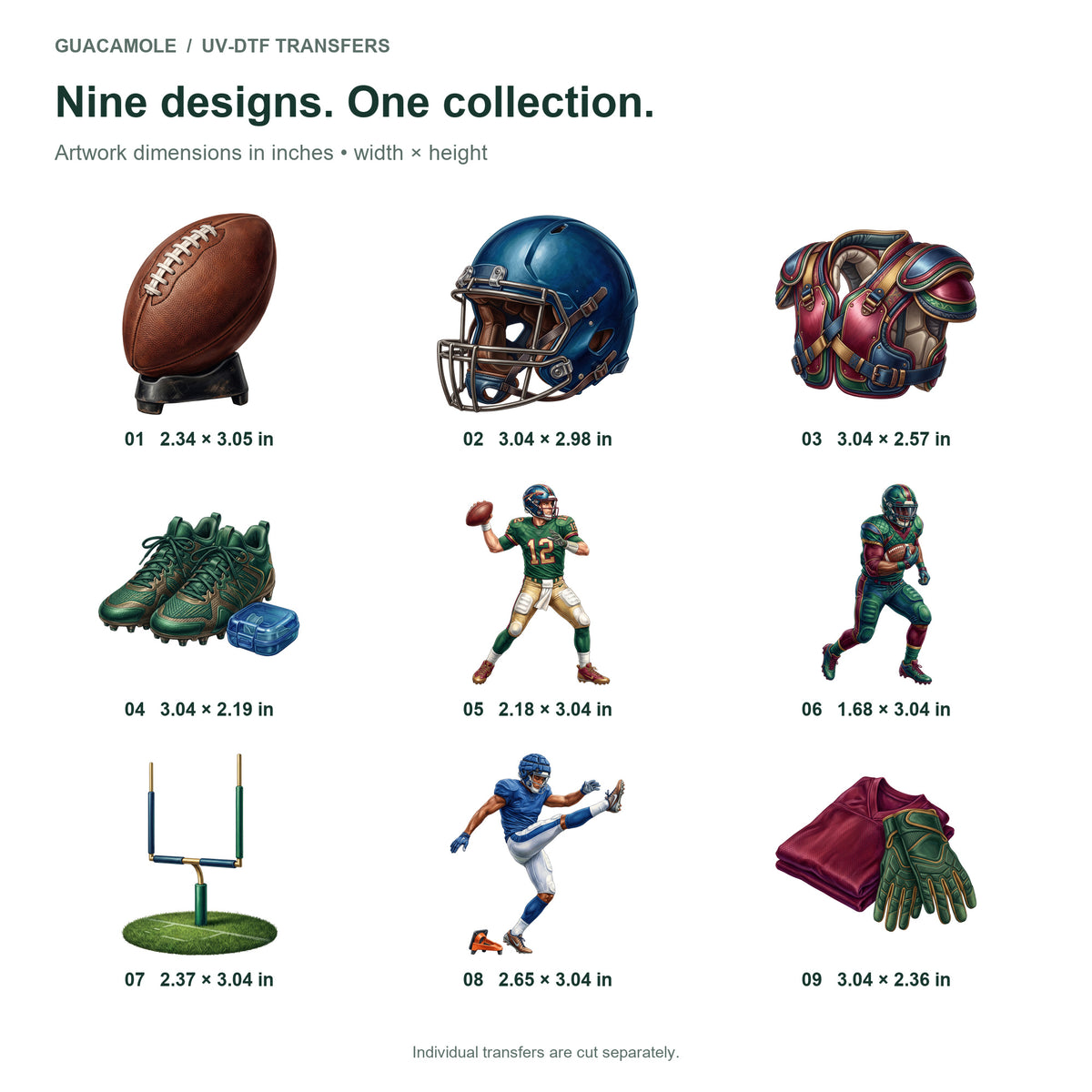 Football Gridiron Gear — Nine designs and sizes