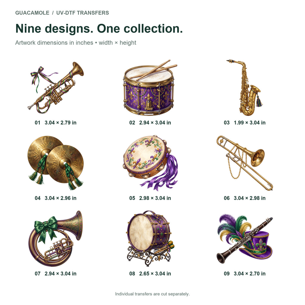 Mardi Gras Parade Instruments — Nine designs and sizes