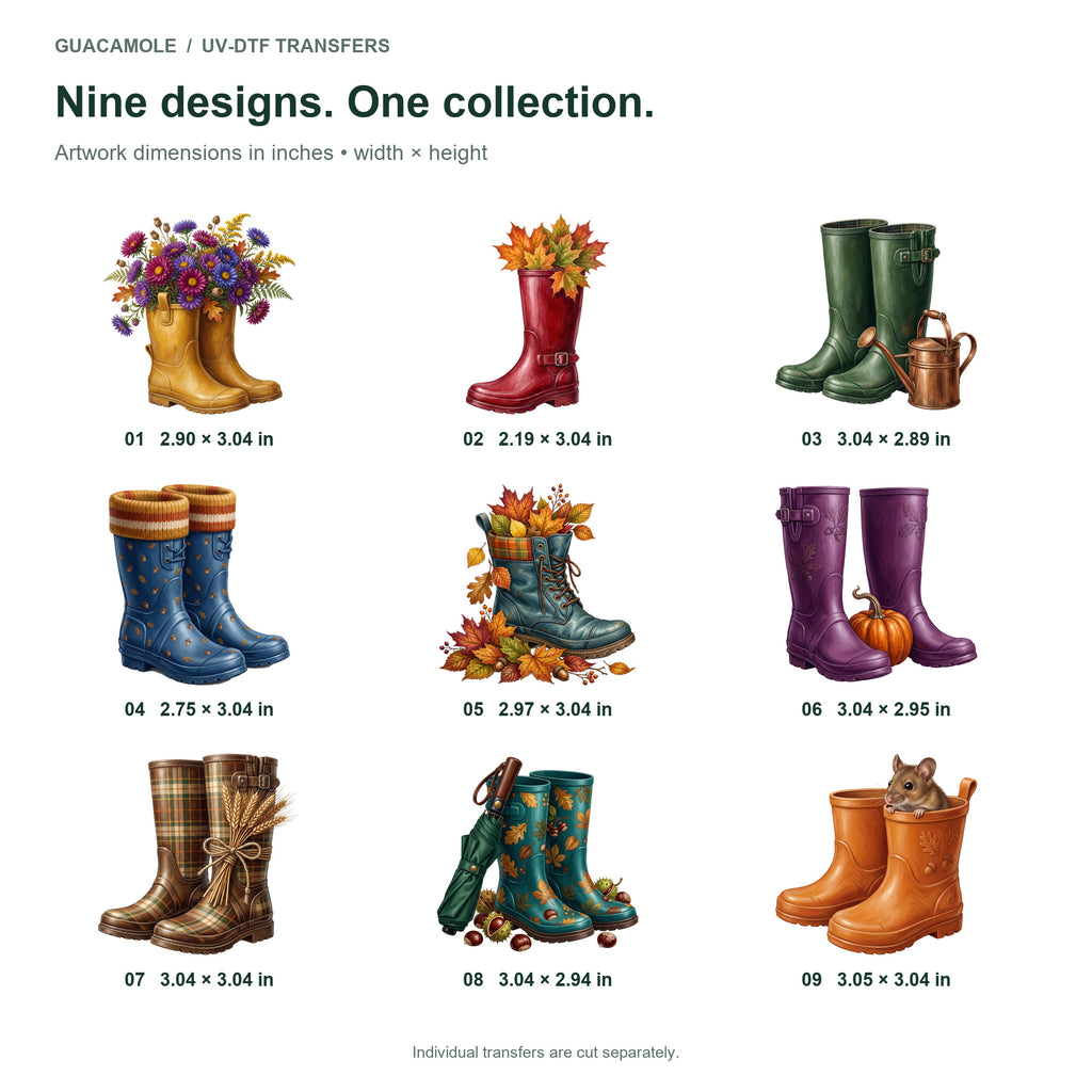 Autumn Rain Boots — Nine designs and sizes