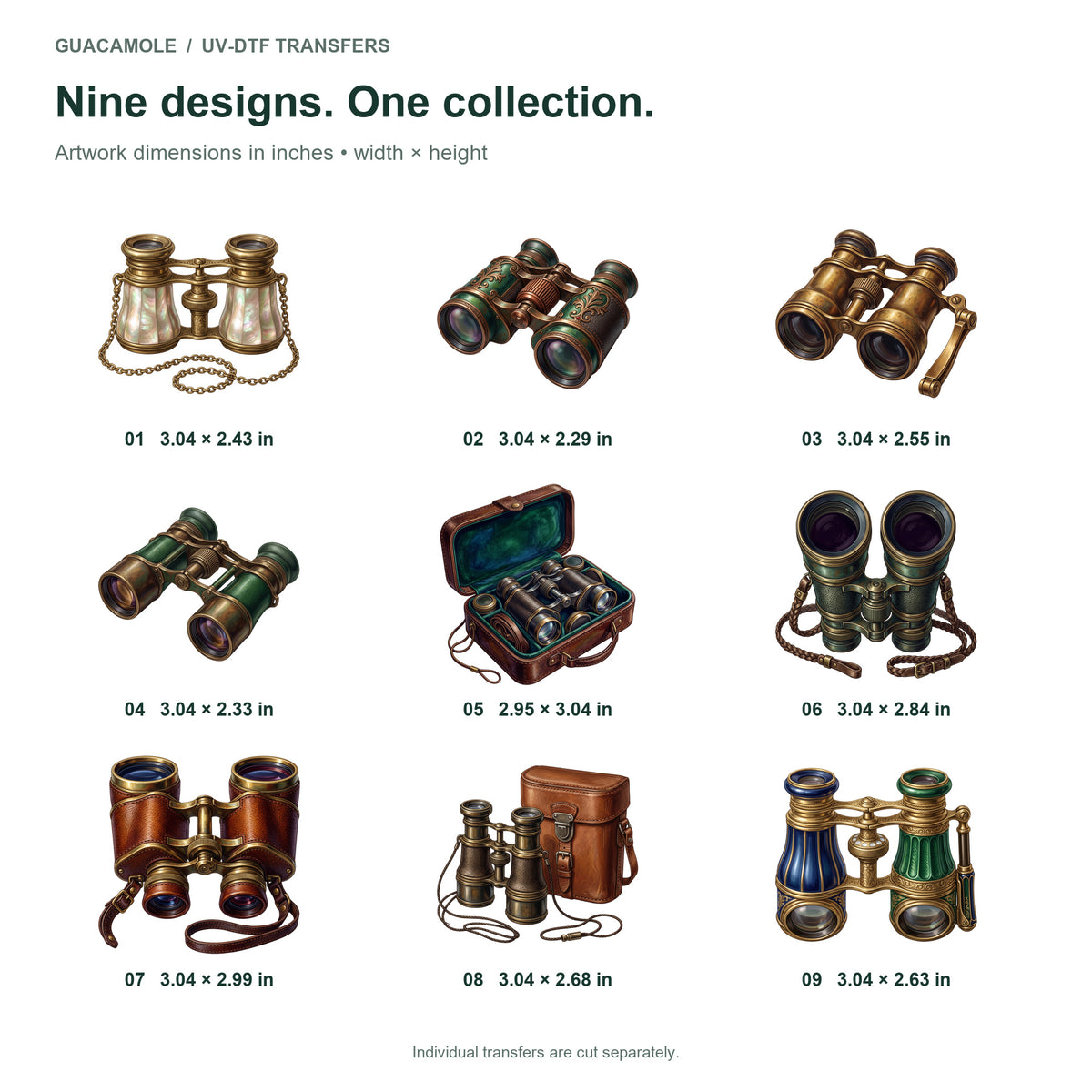 Vintage Binoculars — Nine designs and sizes