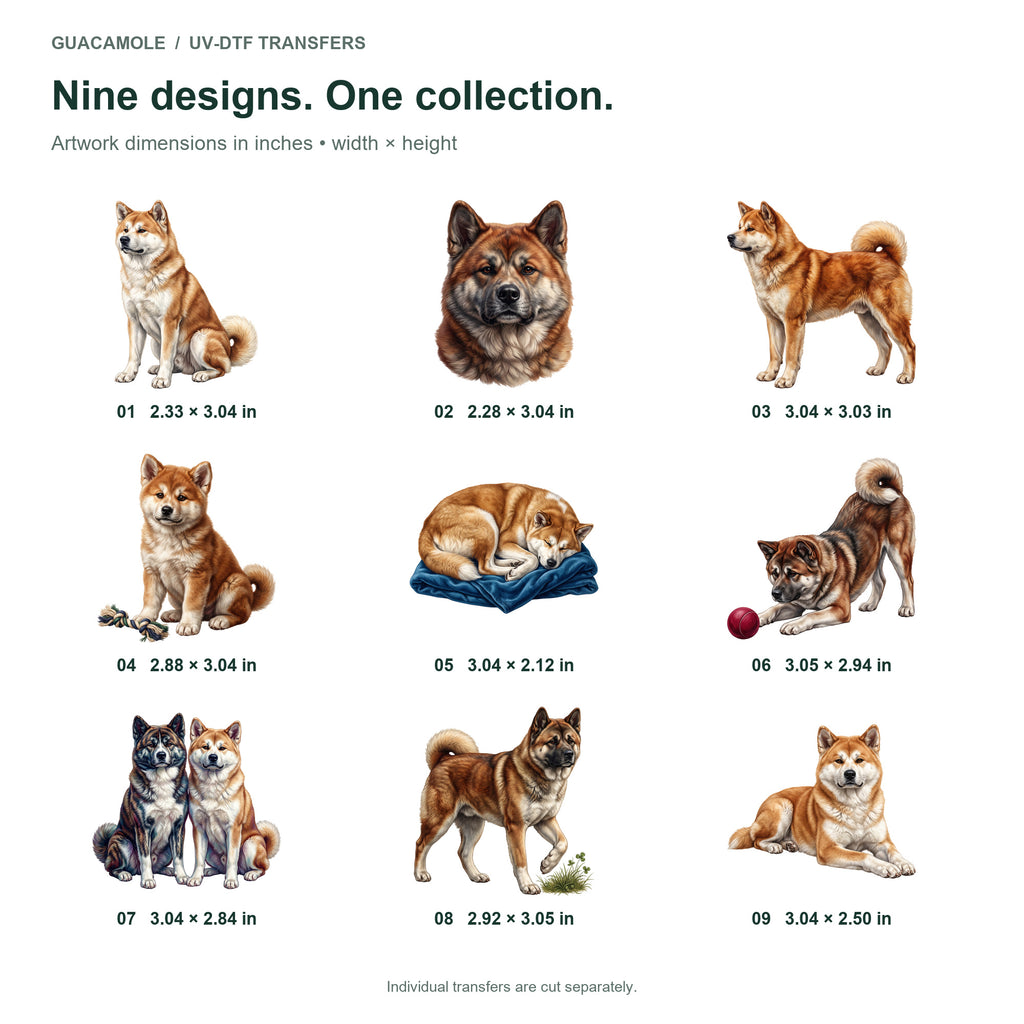 Akitas — Nine designs and sizes