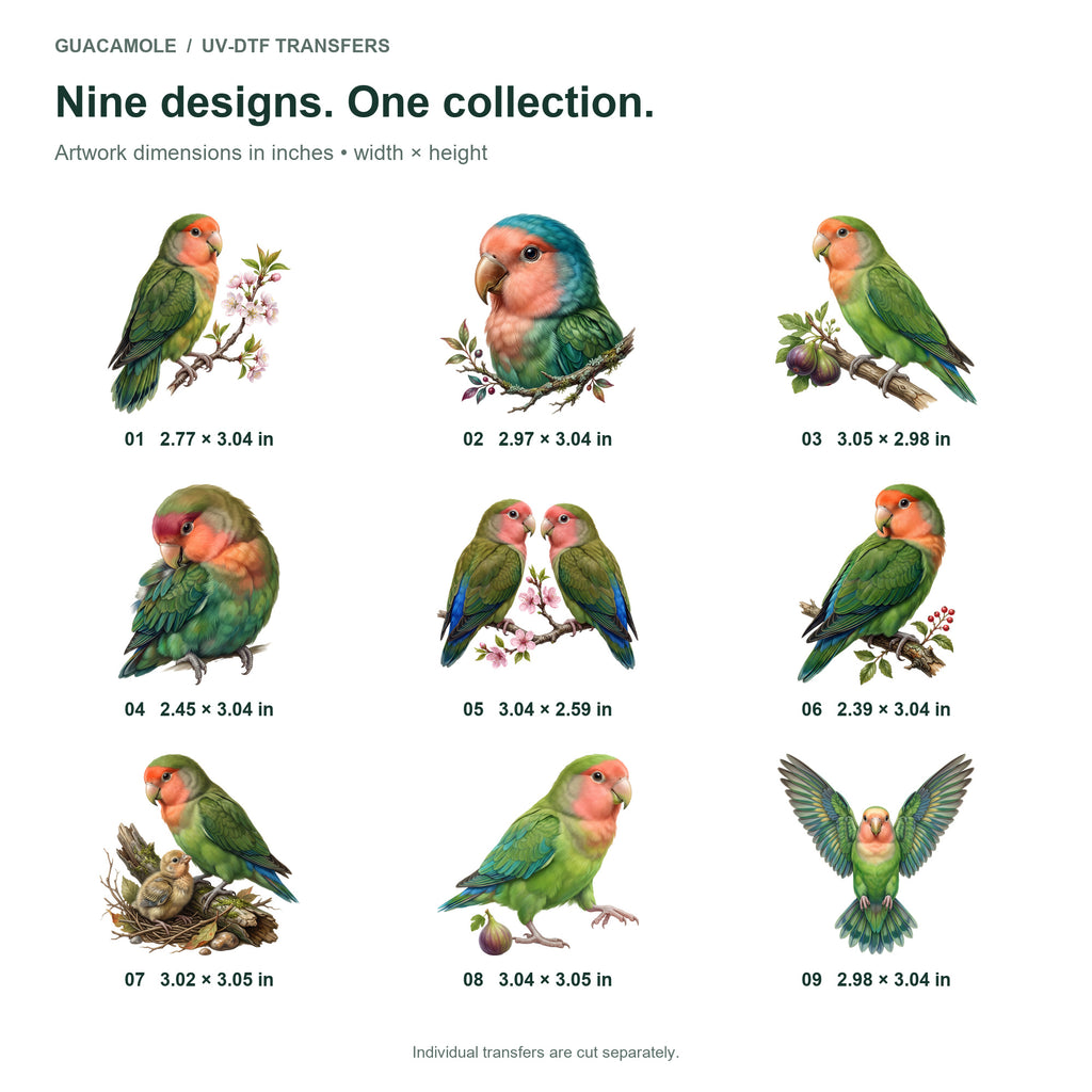 Lovebird Pairs — Nine designs and sizes