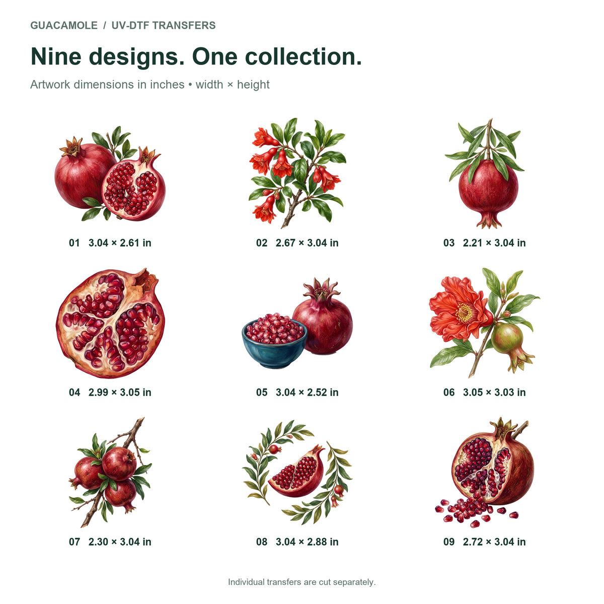 Pomegranate Jewels — Nine designs and sizes