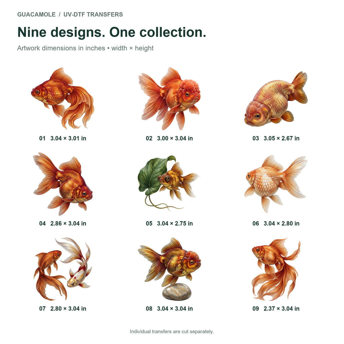 Goldfish Fancy Forms — Nine designs and sizes