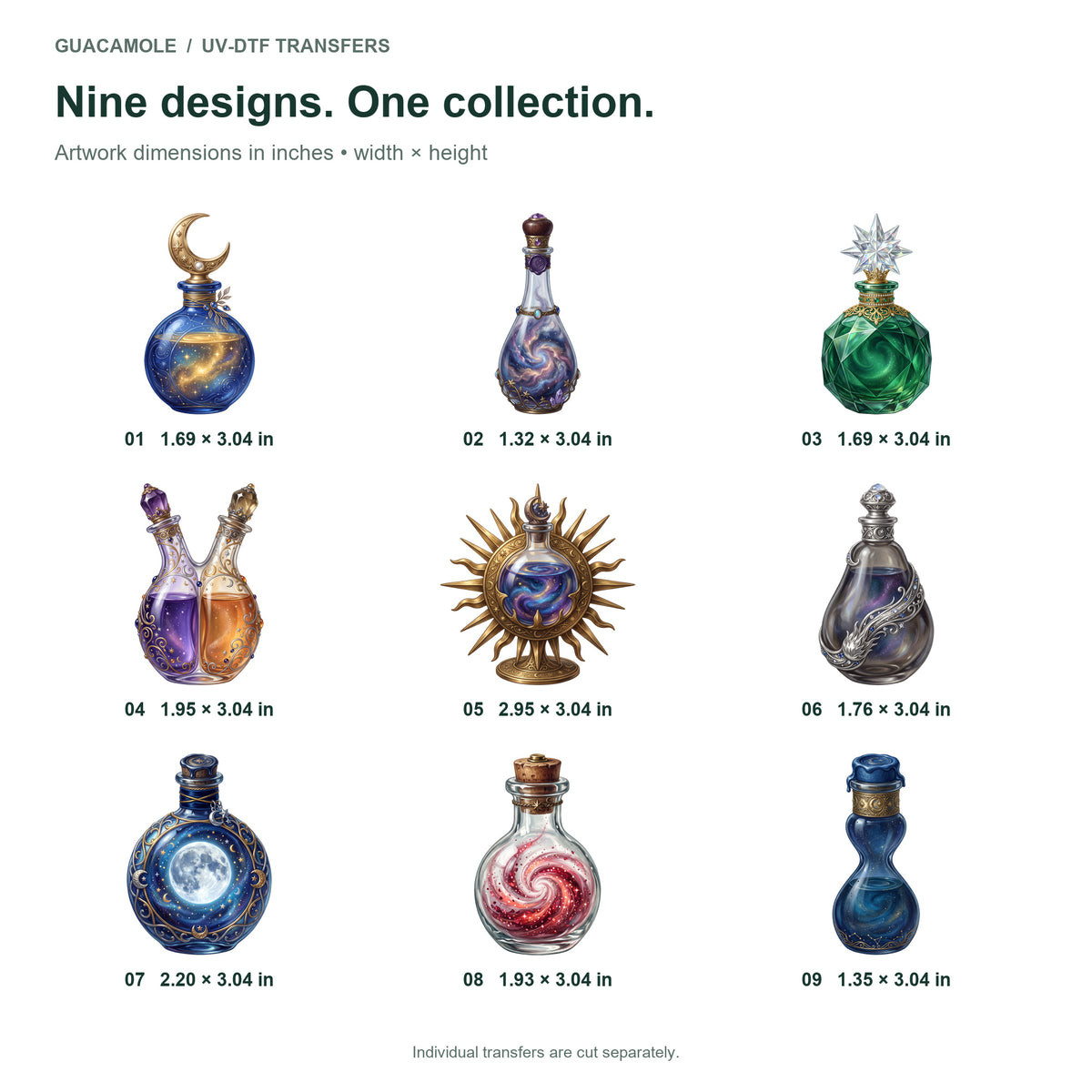 Celestial Potion Bottles — Nine designs and sizes