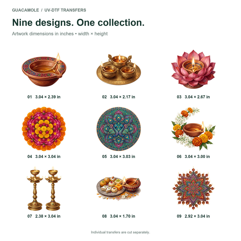 Diwali Diyas and Rangoli — Nine designs and sizes