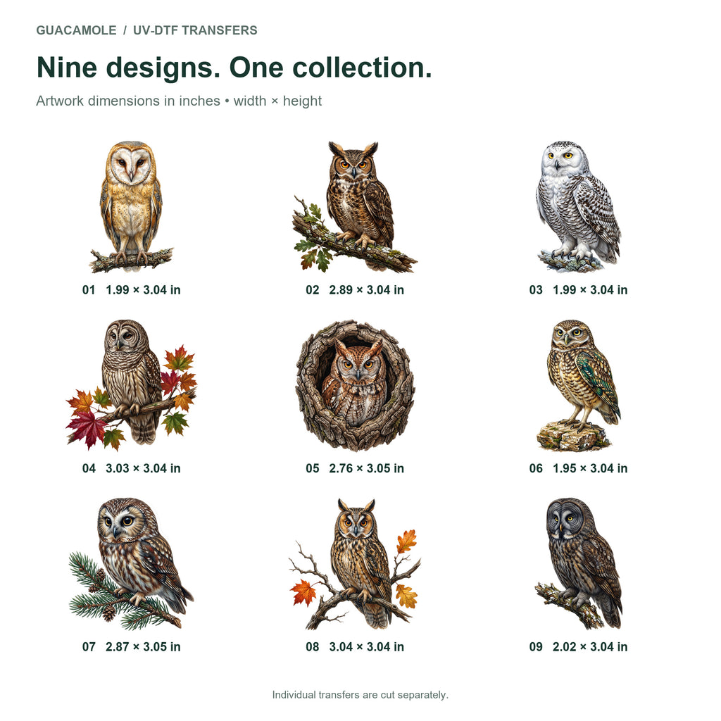 Woodland Owls — Nine designs and sizes