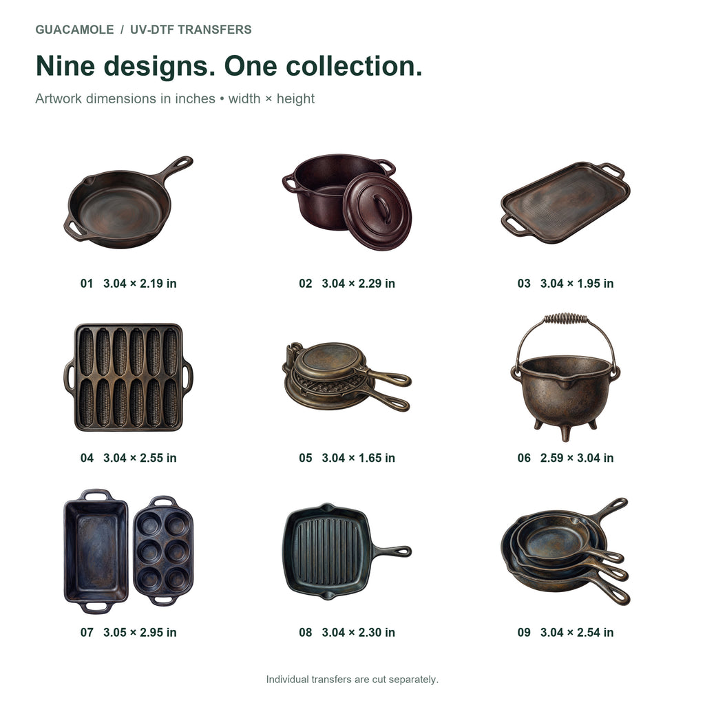Cast Iron Cookware Collection — Nine designs and sizes