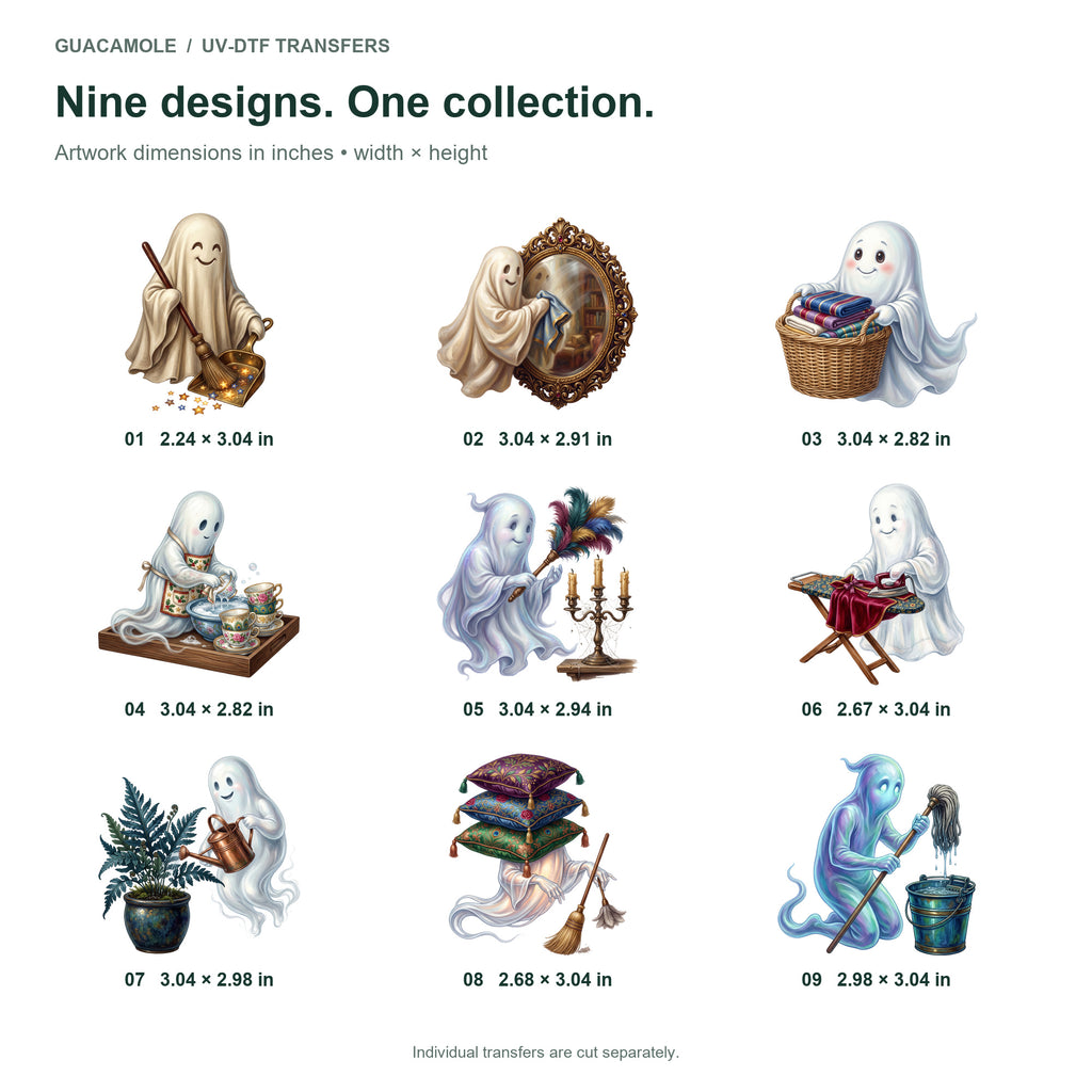 Friendly Ghost Housework — Nine designs and sizes