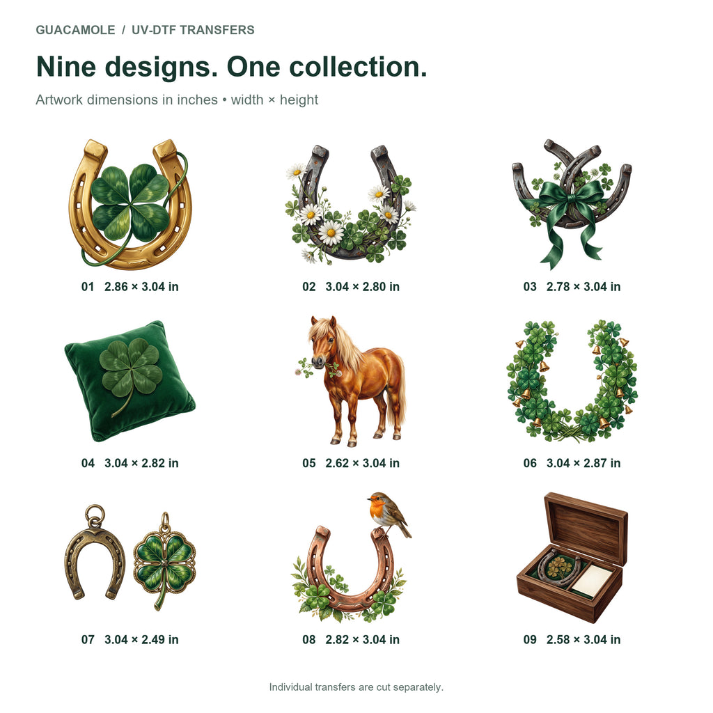 Lucky Horseshoes and Clovers — Nine designs and sizes