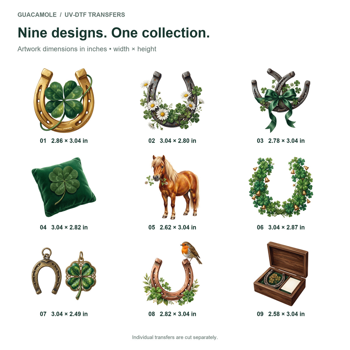 Lucky Horseshoes and Clovers — Nine designs and sizes