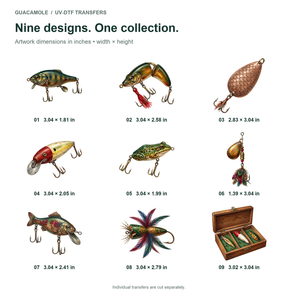 Vintage Fishing Lures — Nine designs and sizes
