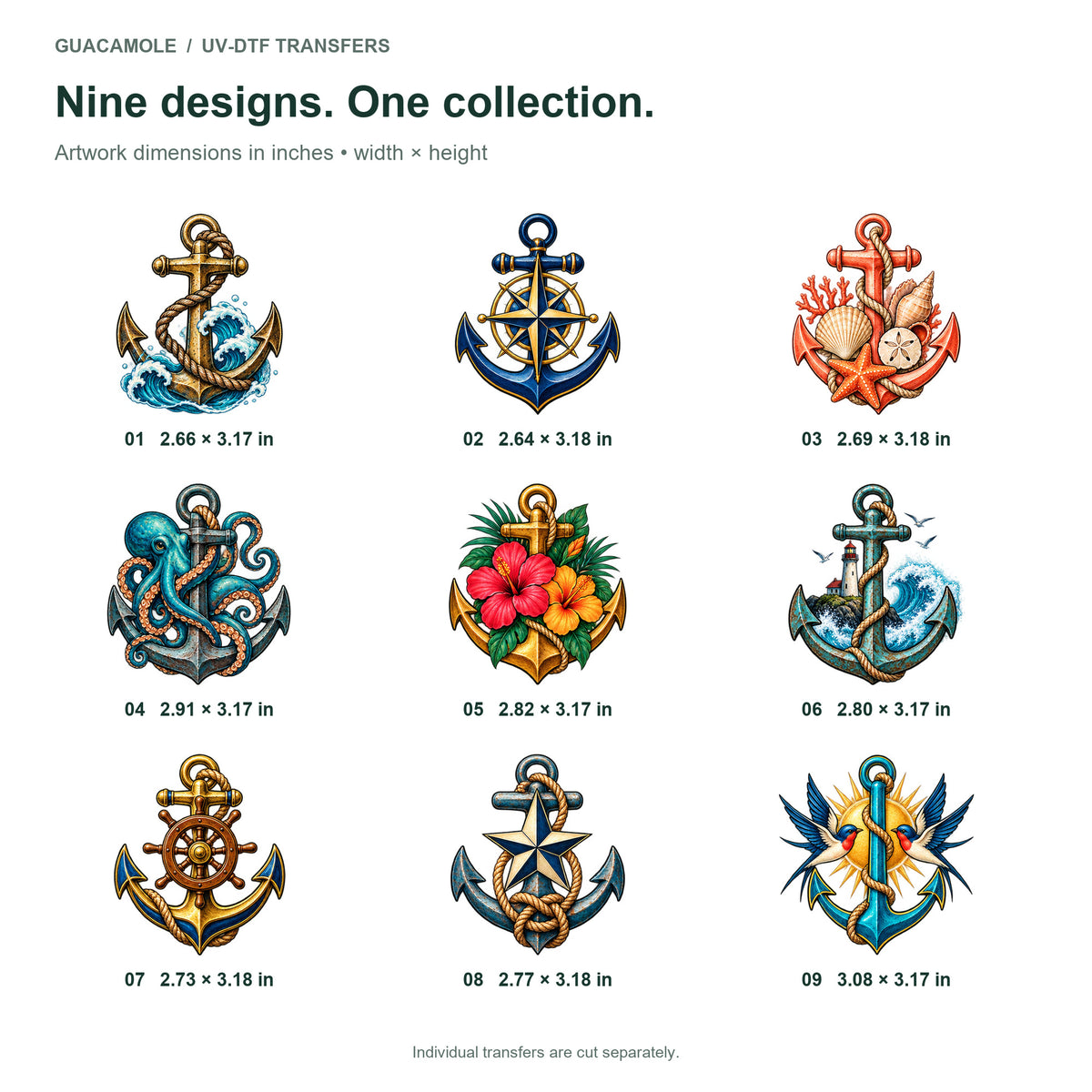 Nautical - Colorful Anchors — Nine designs and sizes