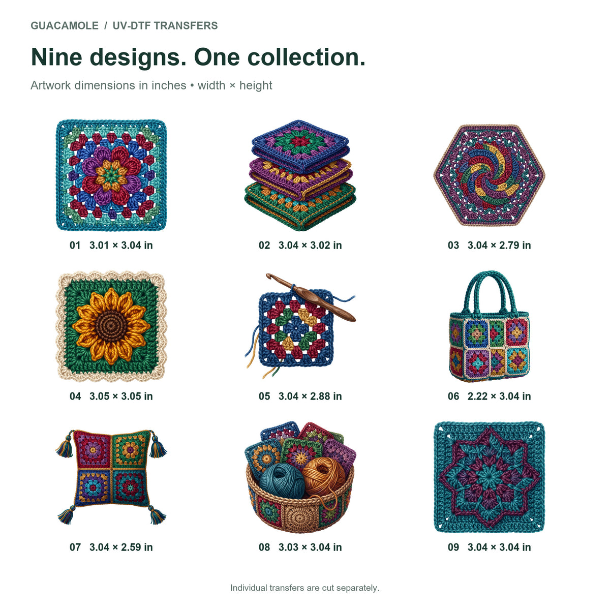 Crochet Granny Squares — Nine designs and sizes