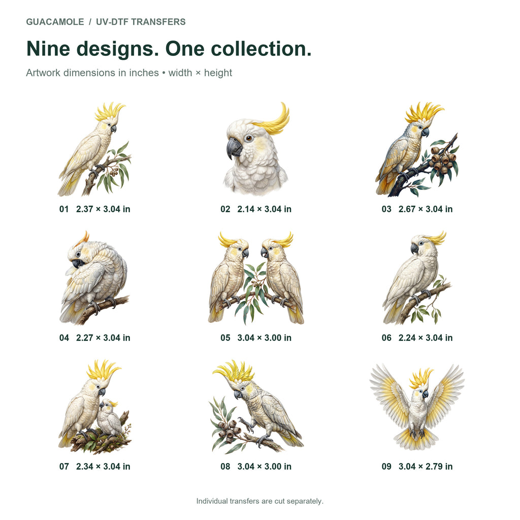 Cockatoo Crests — Nine designs and sizes