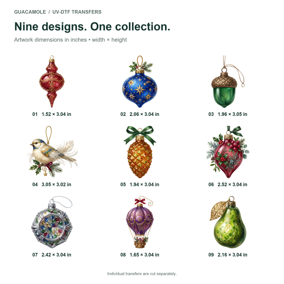 Glass Christmas Ornaments — Nine designs and sizes