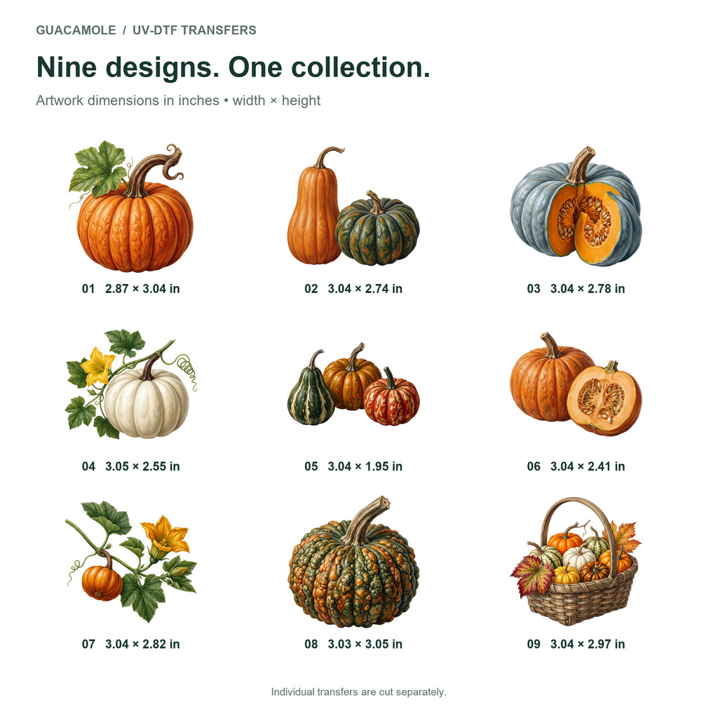 Pumpkin Varieties — Nine designs and sizes