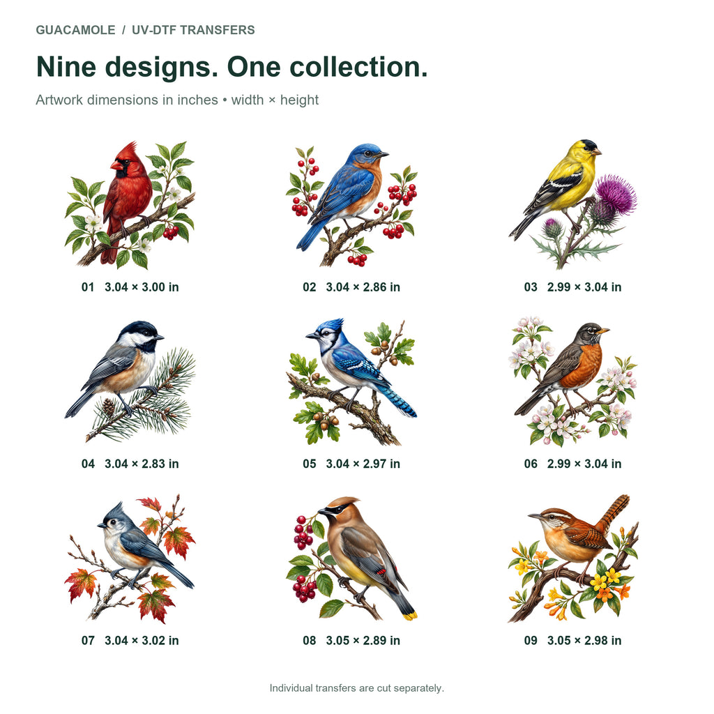 Backyard Songbirds — Nine designs and sizes