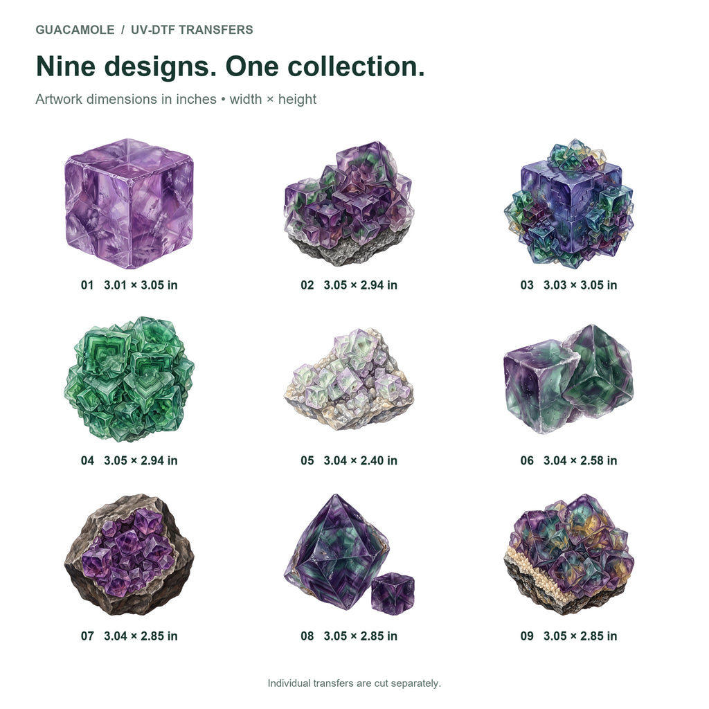 Fluorite Crystal Cubes — Nine designs and sizes