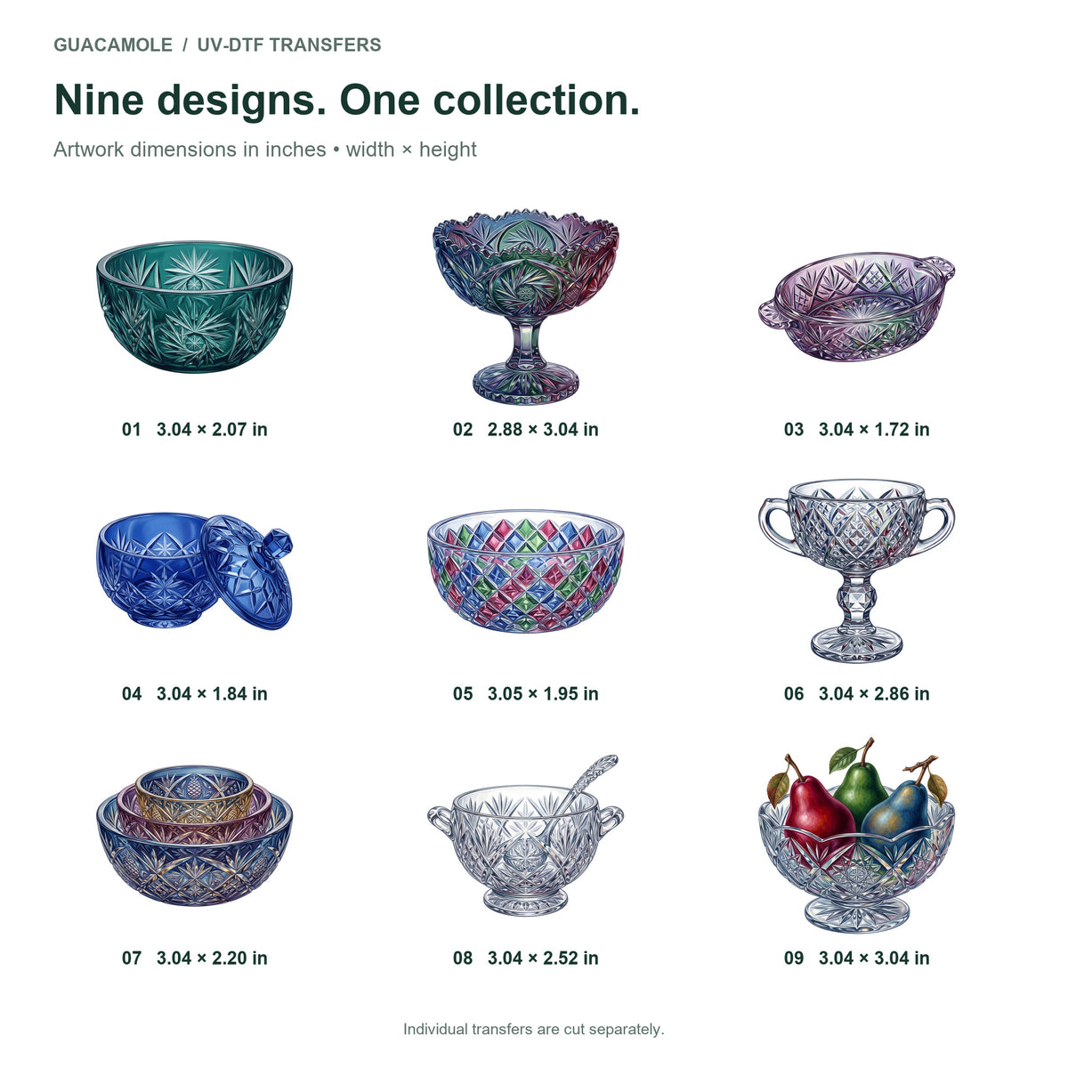 Cut Glass Serving Bowls — Nine designs and sizes