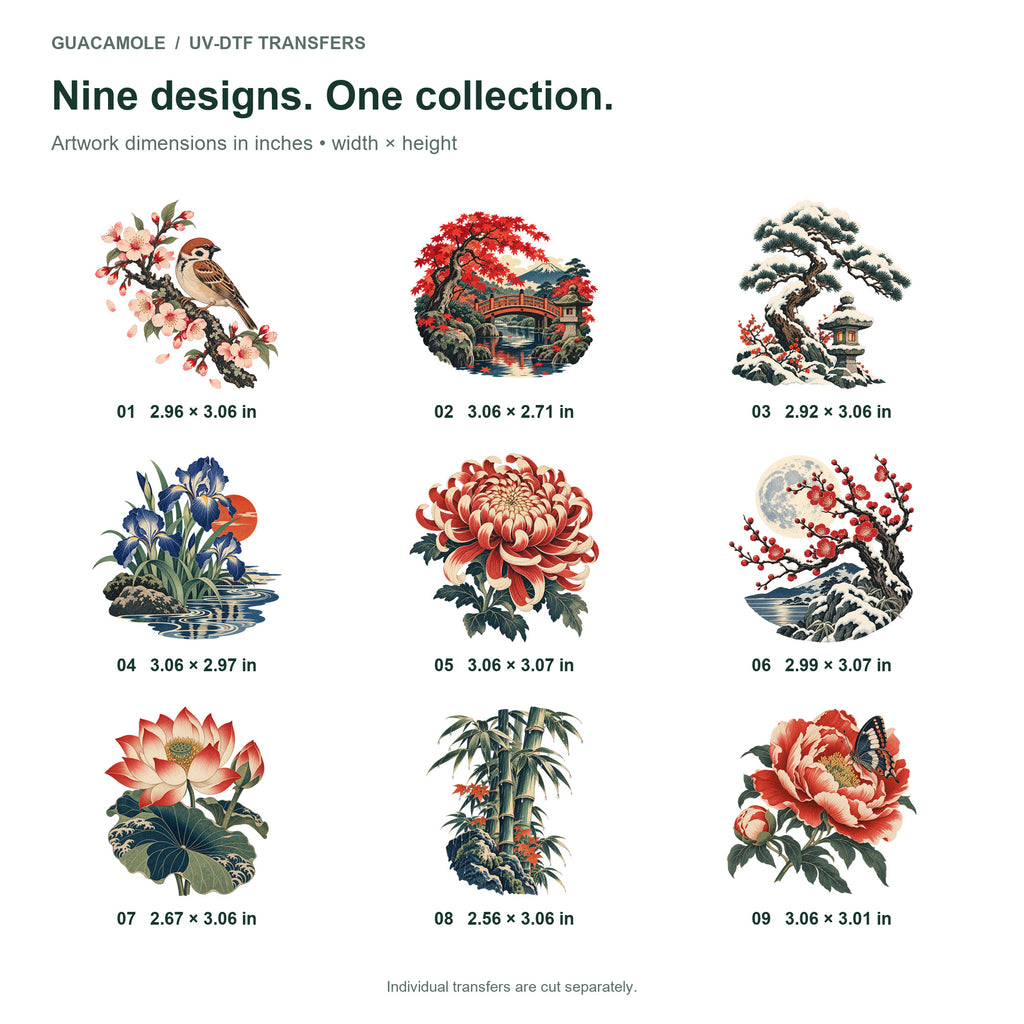 Ukiyo-e - Gardens and Seasons — Nine designs and sizes