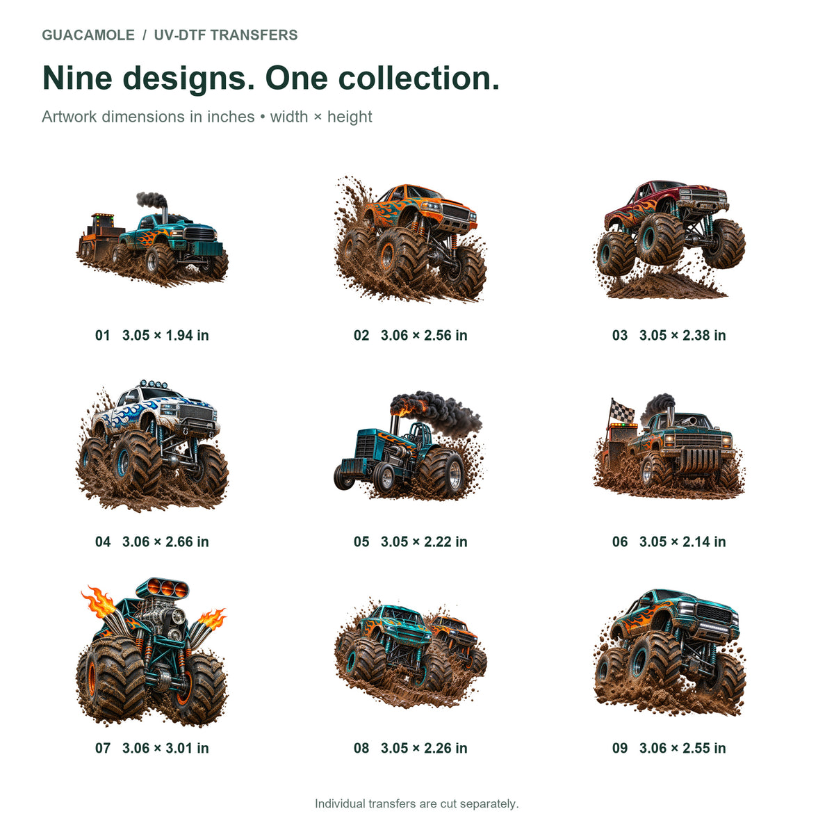 Monster Trucks - Dirt Pull Legends — Nine designs and sizes