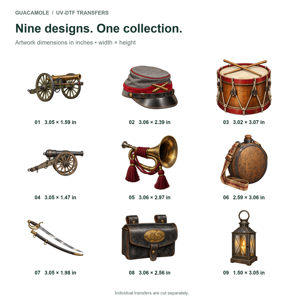 Confederate Civil War Equipment — Nine designs and sizes