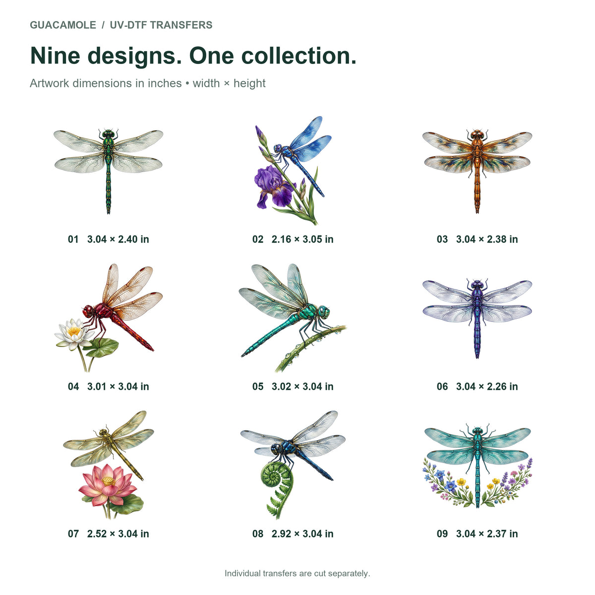 Jewel Wing Dragonflies — Nine designs and sizes
