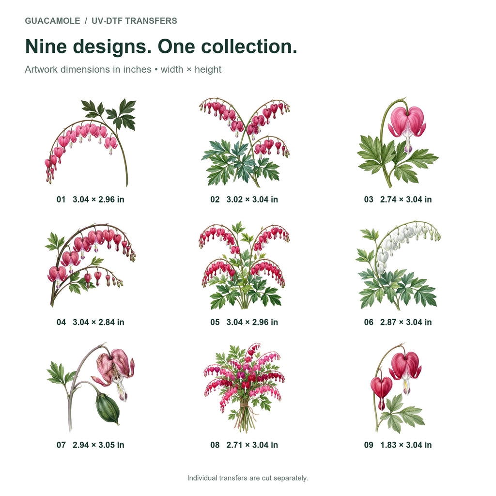 Bleeding Hearts — Nine designs and sizes