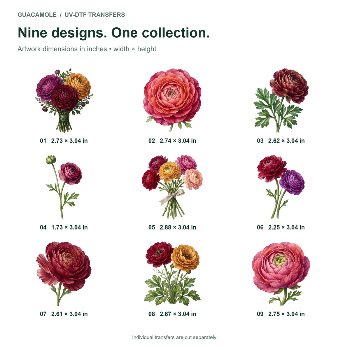 Ranunculus Bouquets — Nine designs and sizes