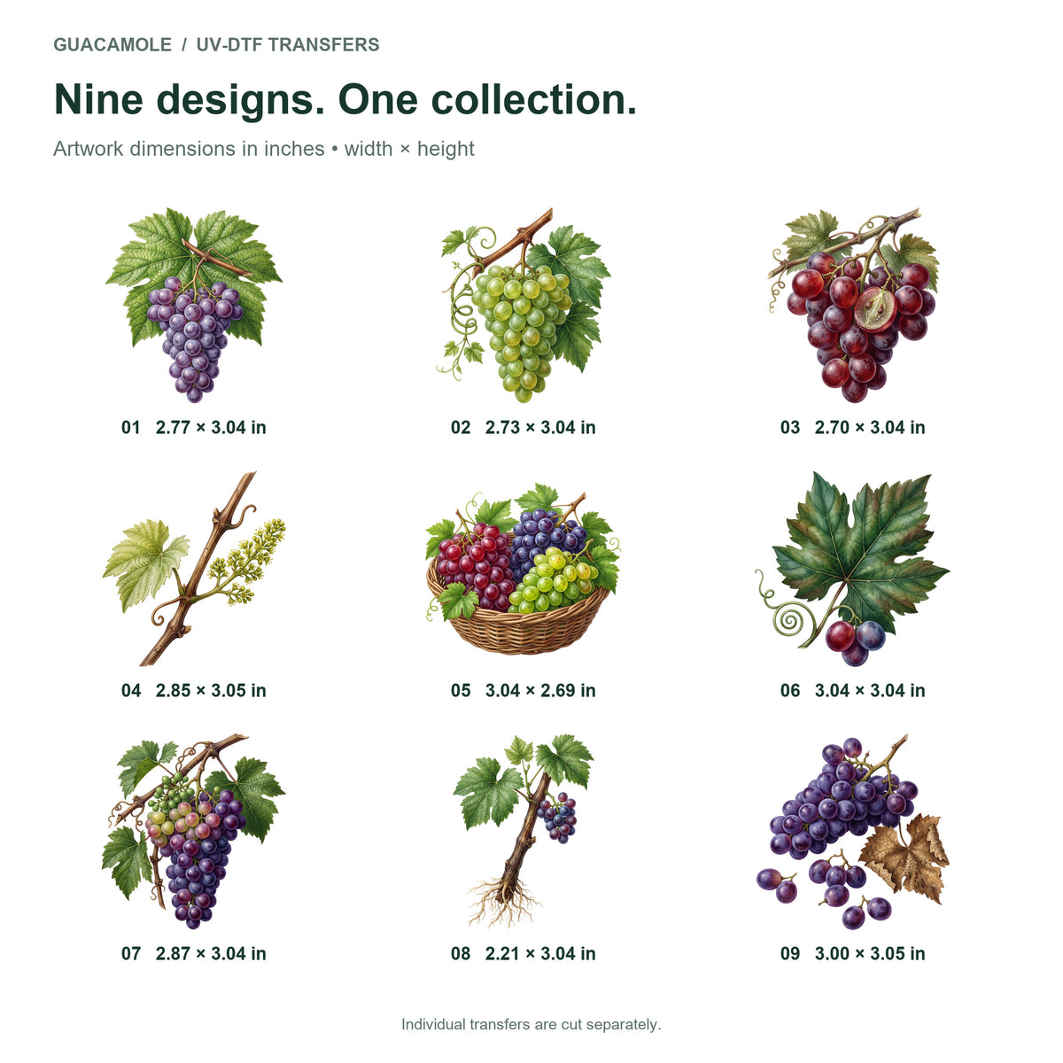 Grape Vines — Nine designs and sizes