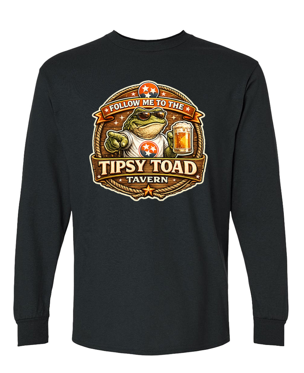 Tipsy Toad Tavern Long Sleeve T-Shirt Honky-Tonk Country Music Bar Tee Men Women - Black
