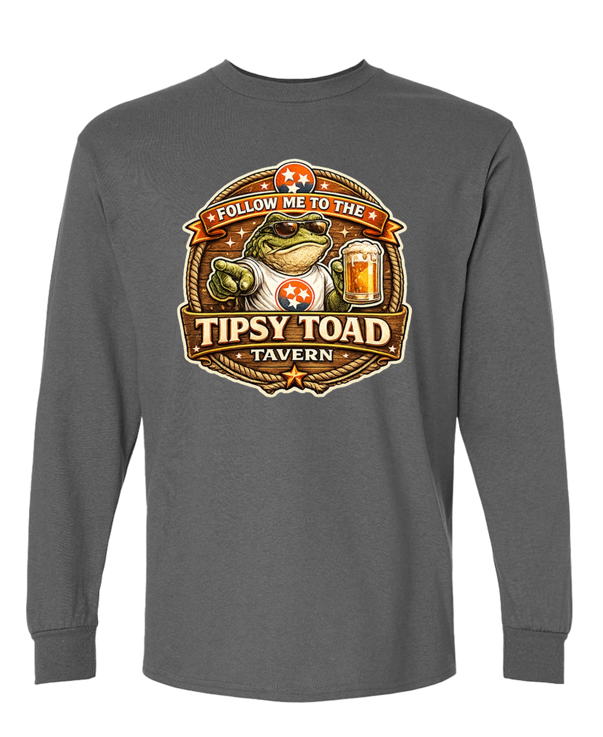 Tipsy Toad Tavern Long Sleeve T-Shirt Honky-Tonk Country Music Bar Tee Men Women - Charcoal