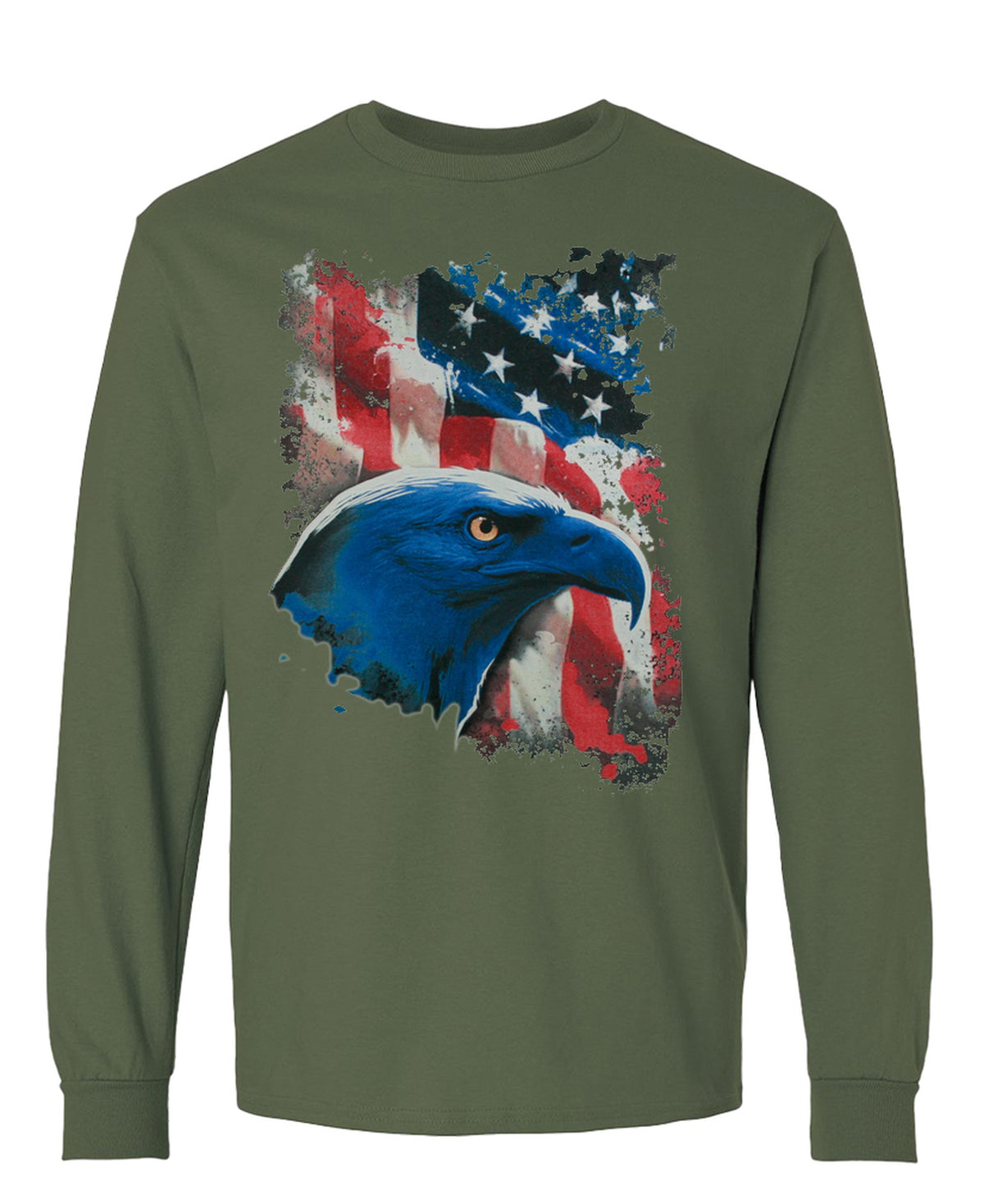 Eagle Flag Freedom Patriot Abd? - Long Sleeve Tee - Military Green