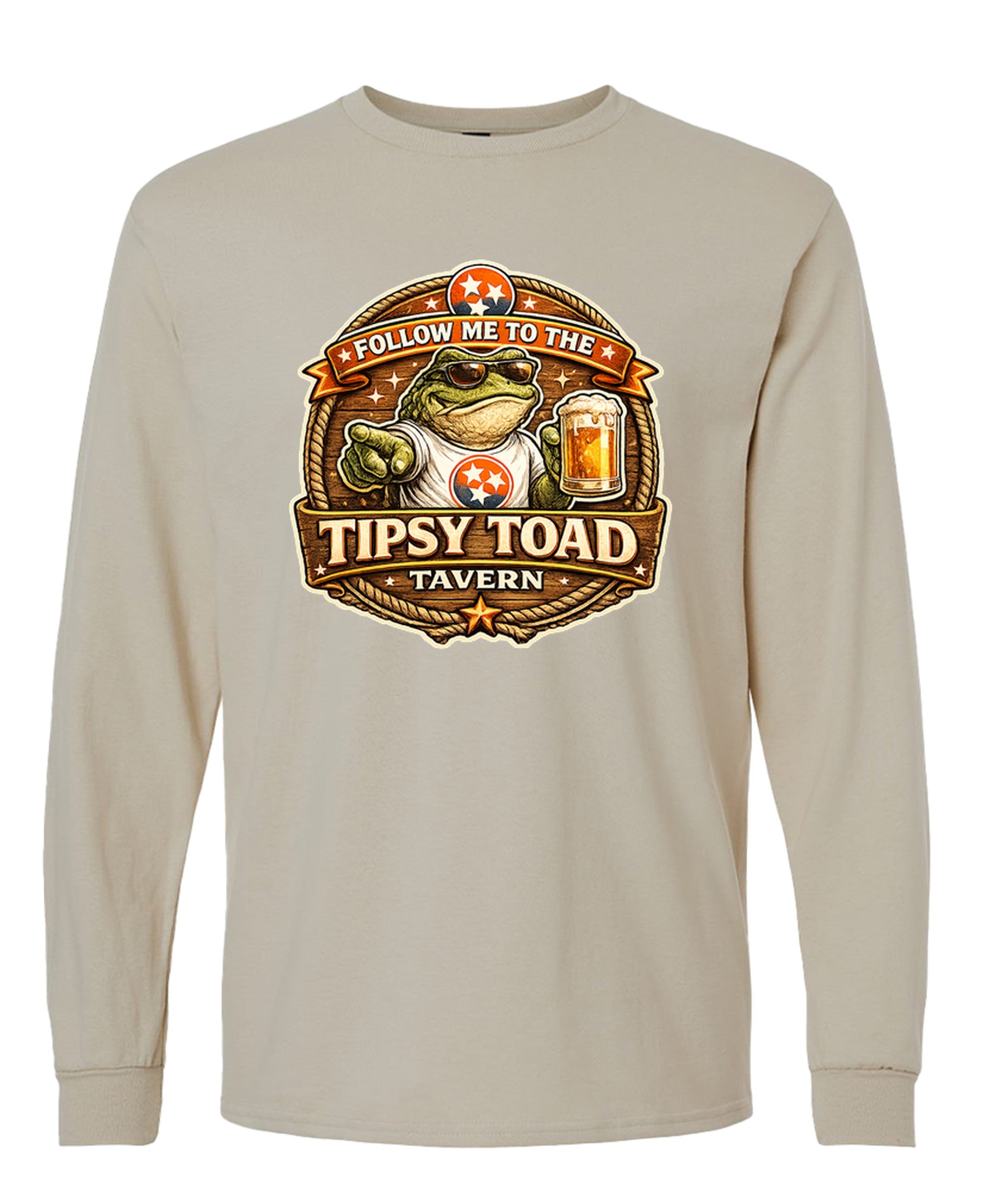Tipsy Toad Tavern Long Sleeve T-Shirt Honky-Tonk Country Music Bar Tee Men Women - Sand