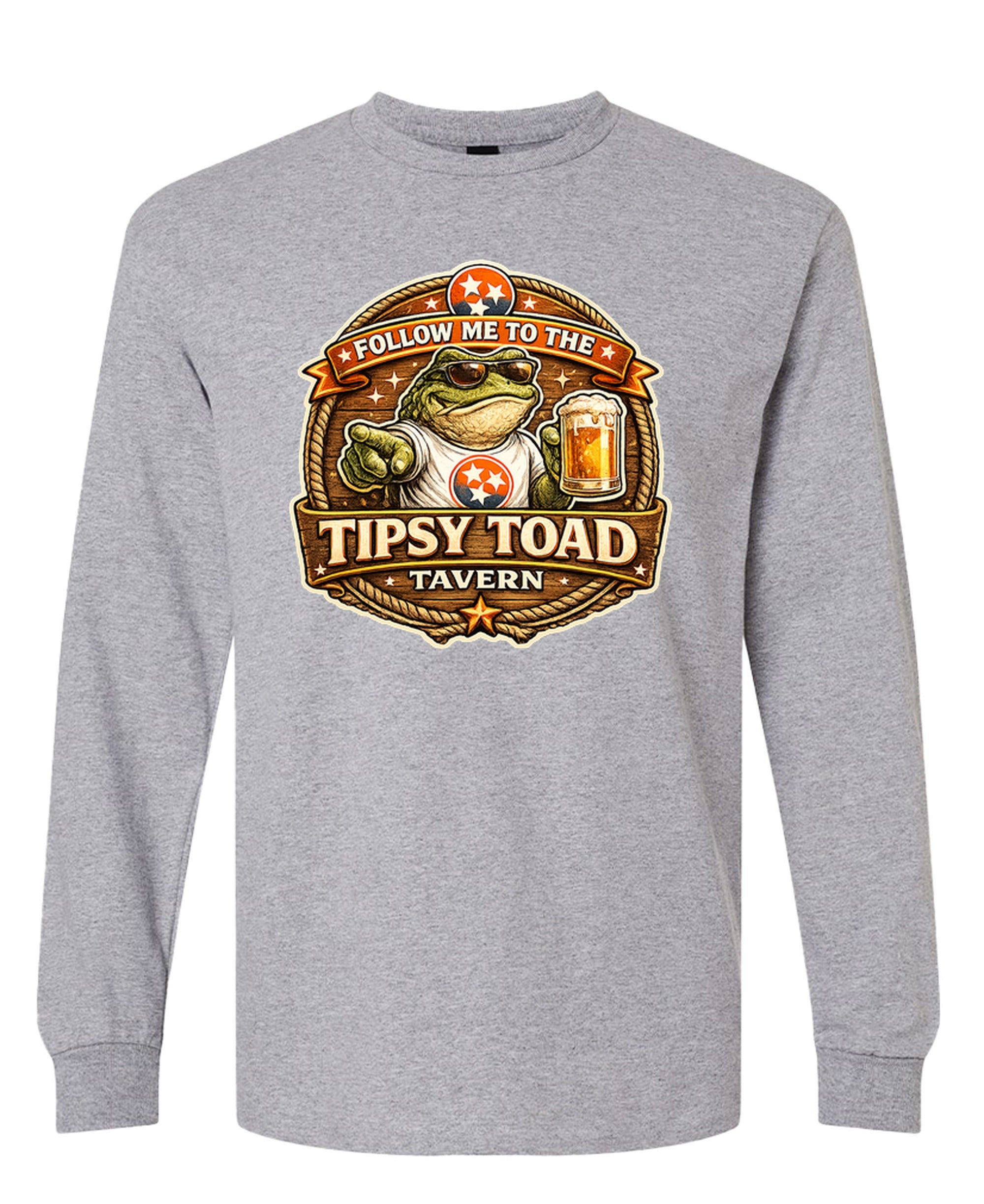 Tipsy Toad Tavern Long Sleeve T-Shirt Honky-Tonk Country Music Bar Tee Men Women - Sport Grey