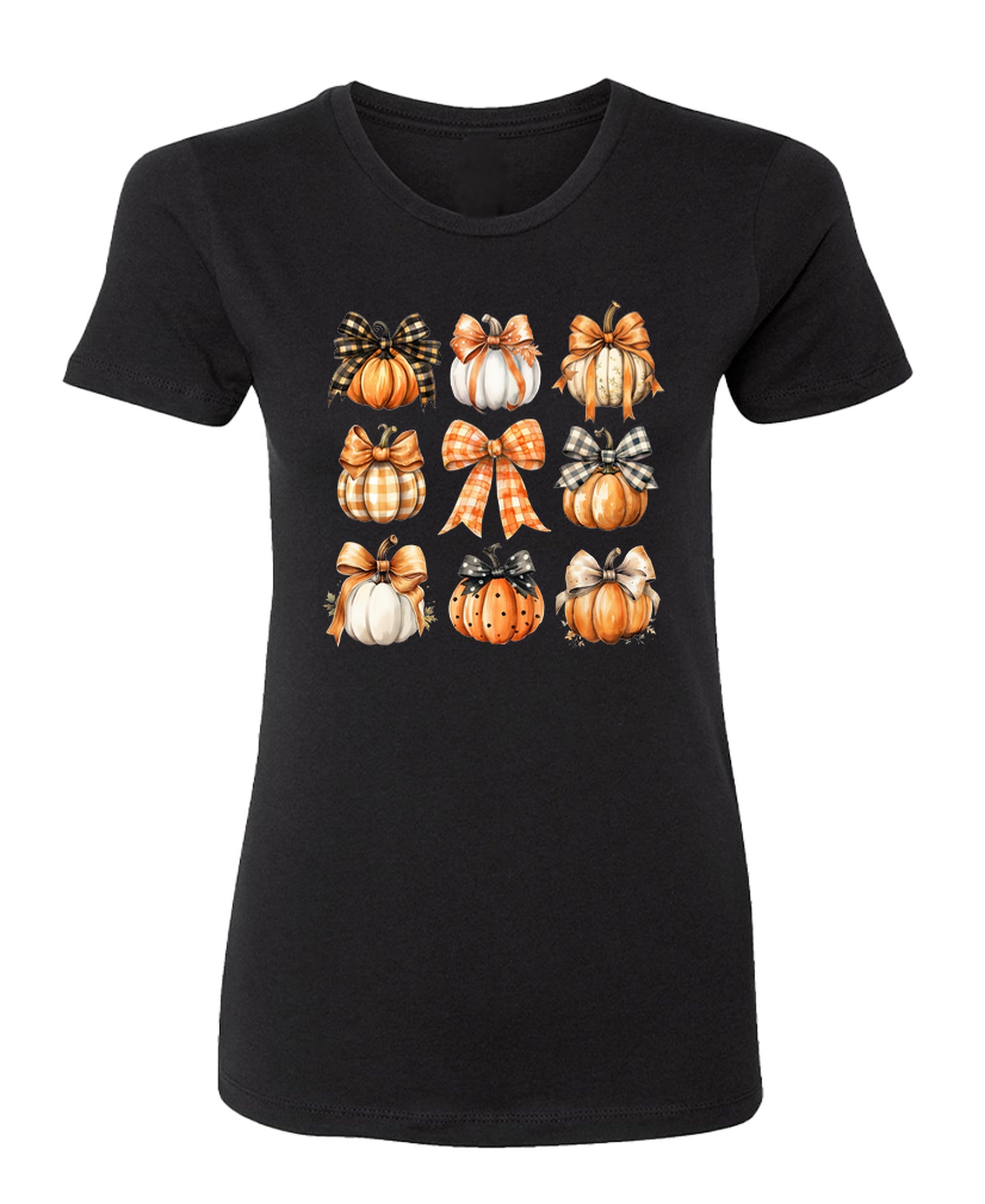 Fall Pumpkins Bows Coquette - Ladies Boyfriend Tee - Black