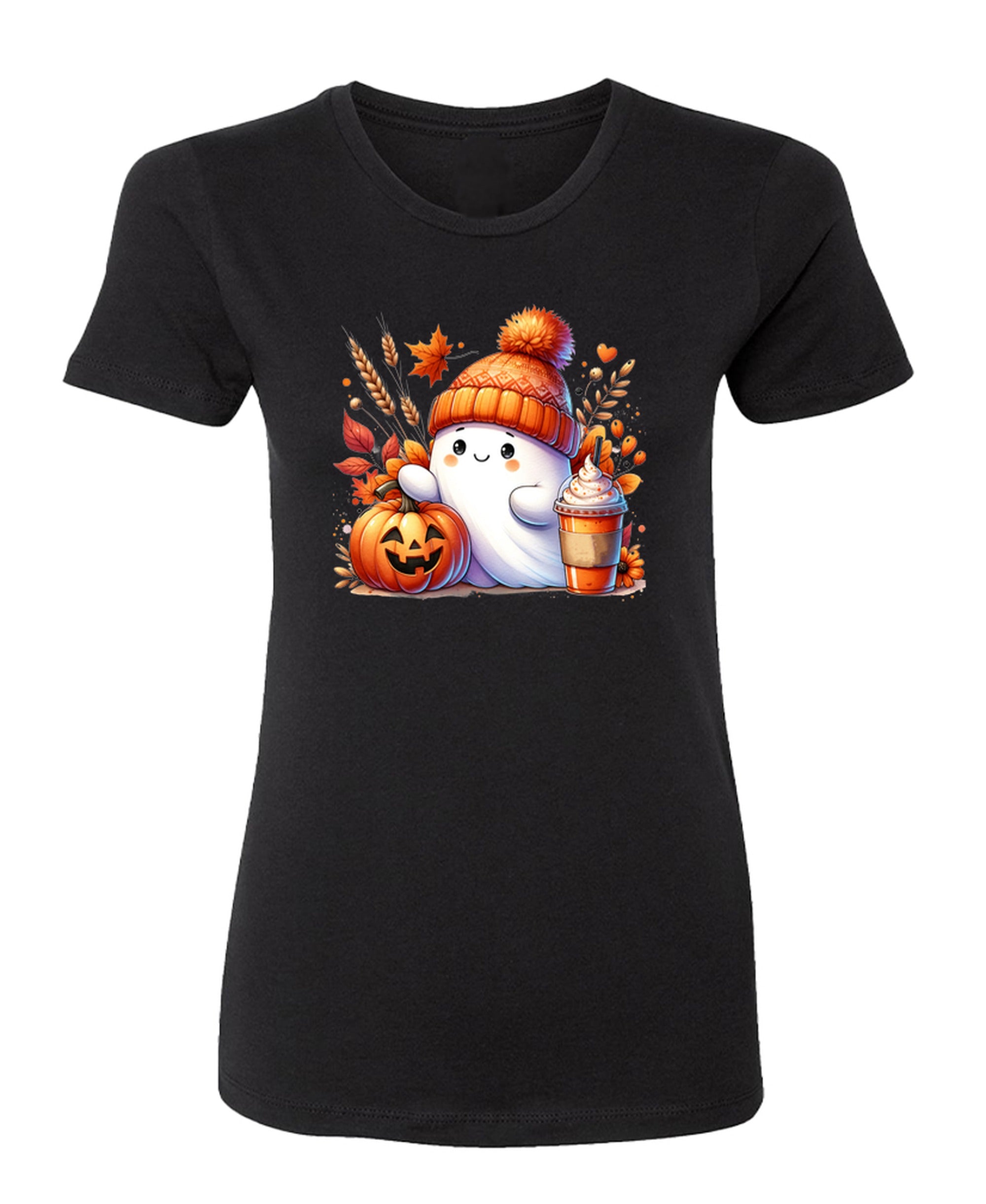 Cute Fall Ghost - Ladies Boyfriend Tee - Black