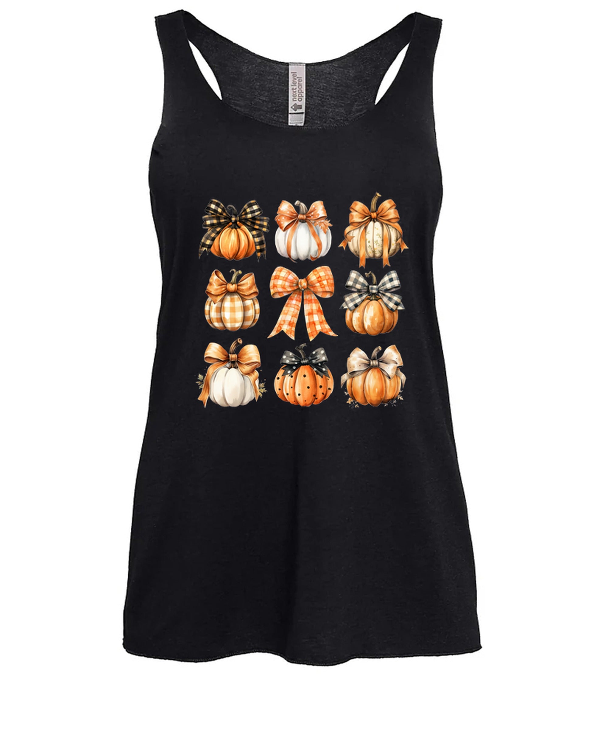 Fall Pumpkins Bows Coquette - Ladies Racerback Tank - Black