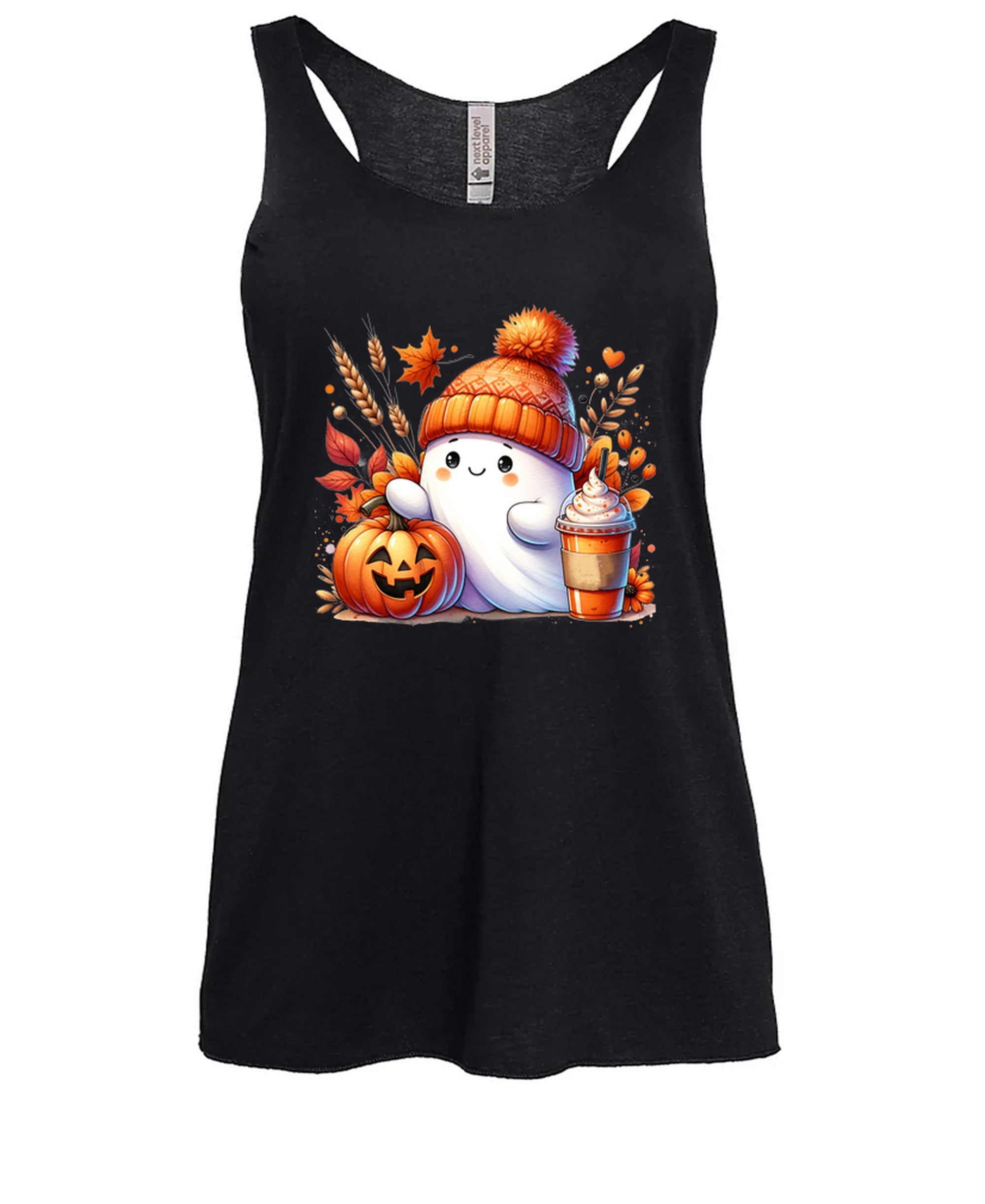Cute Fall Ghost - Ladies Racerback Tank - Black