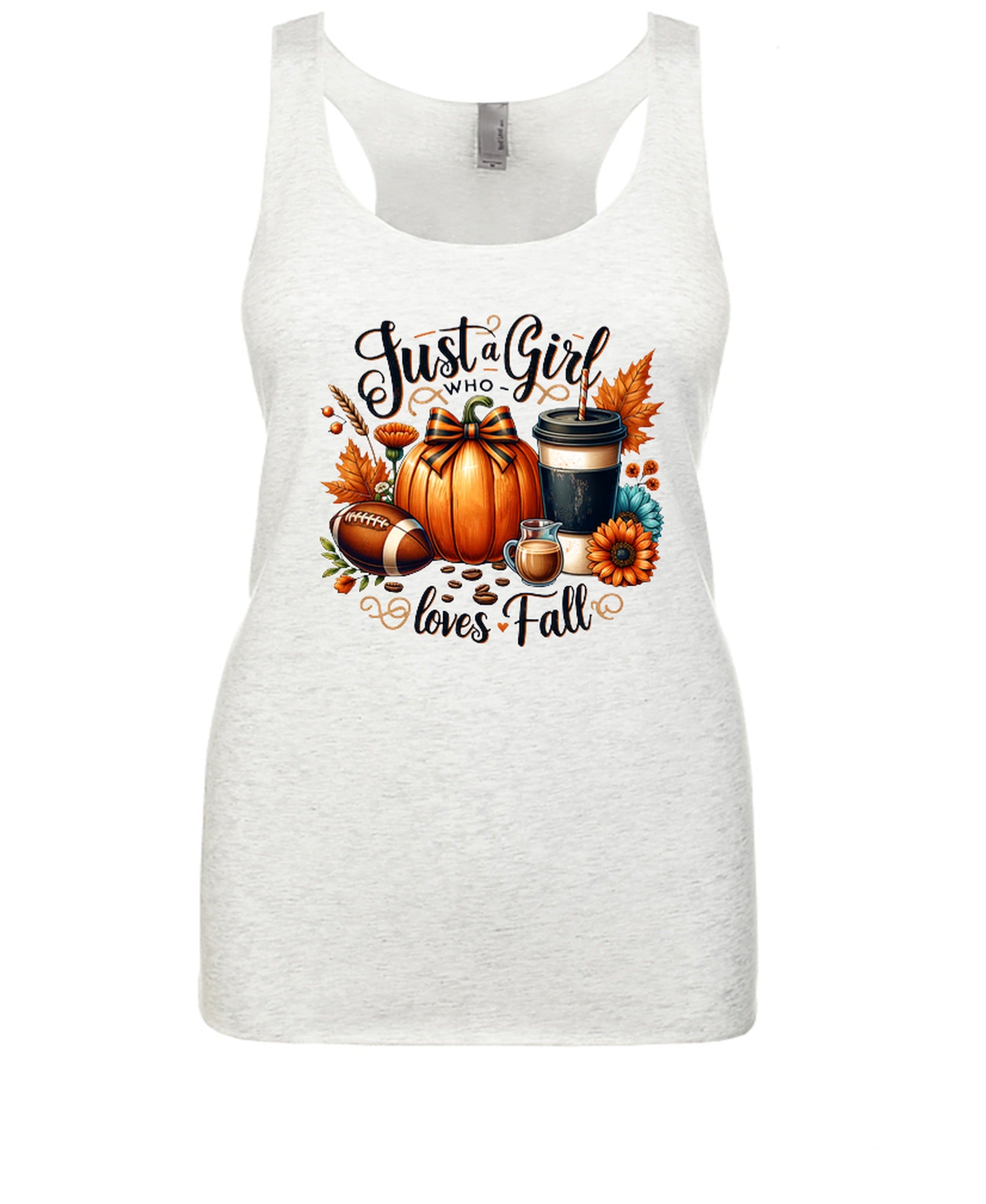 Just Girl Who Loves Fall - Ladies Racerback Tank - Heather White