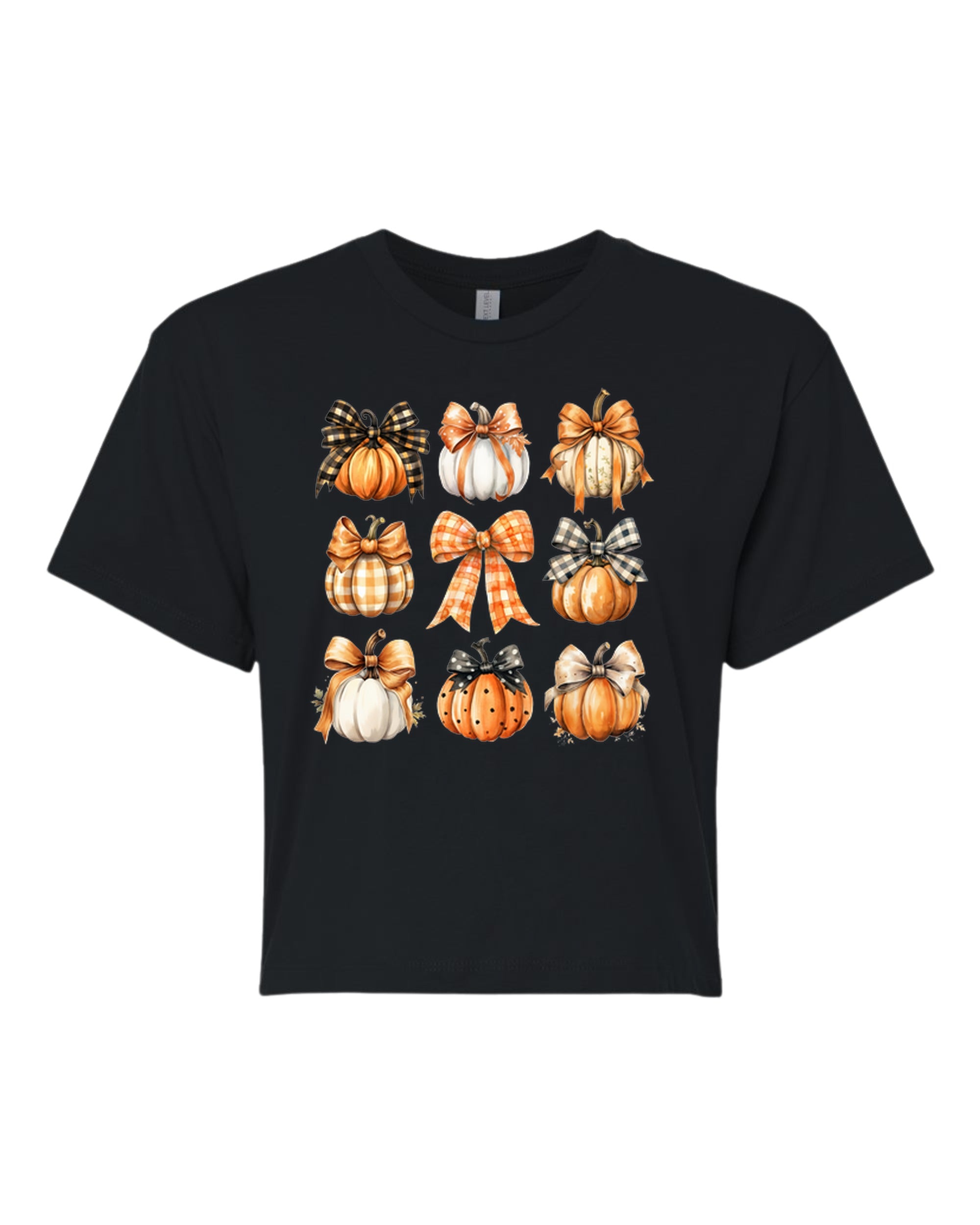 Fall Pumpkins Bows Coquette - NL Crop Top - Black