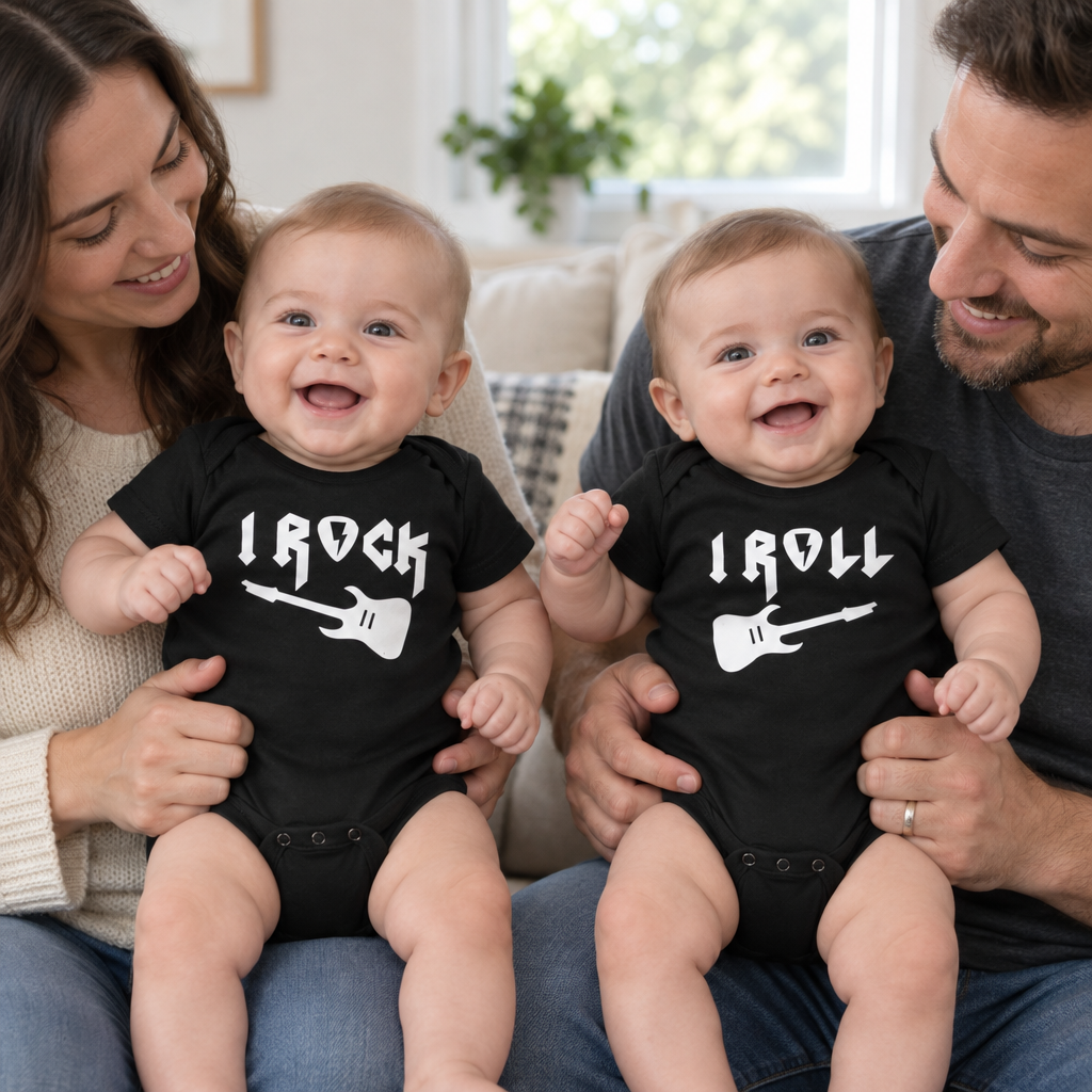 I Rock and I Roll Twin Set — Black Two Infant Bodysuit Set — lifestyle alt