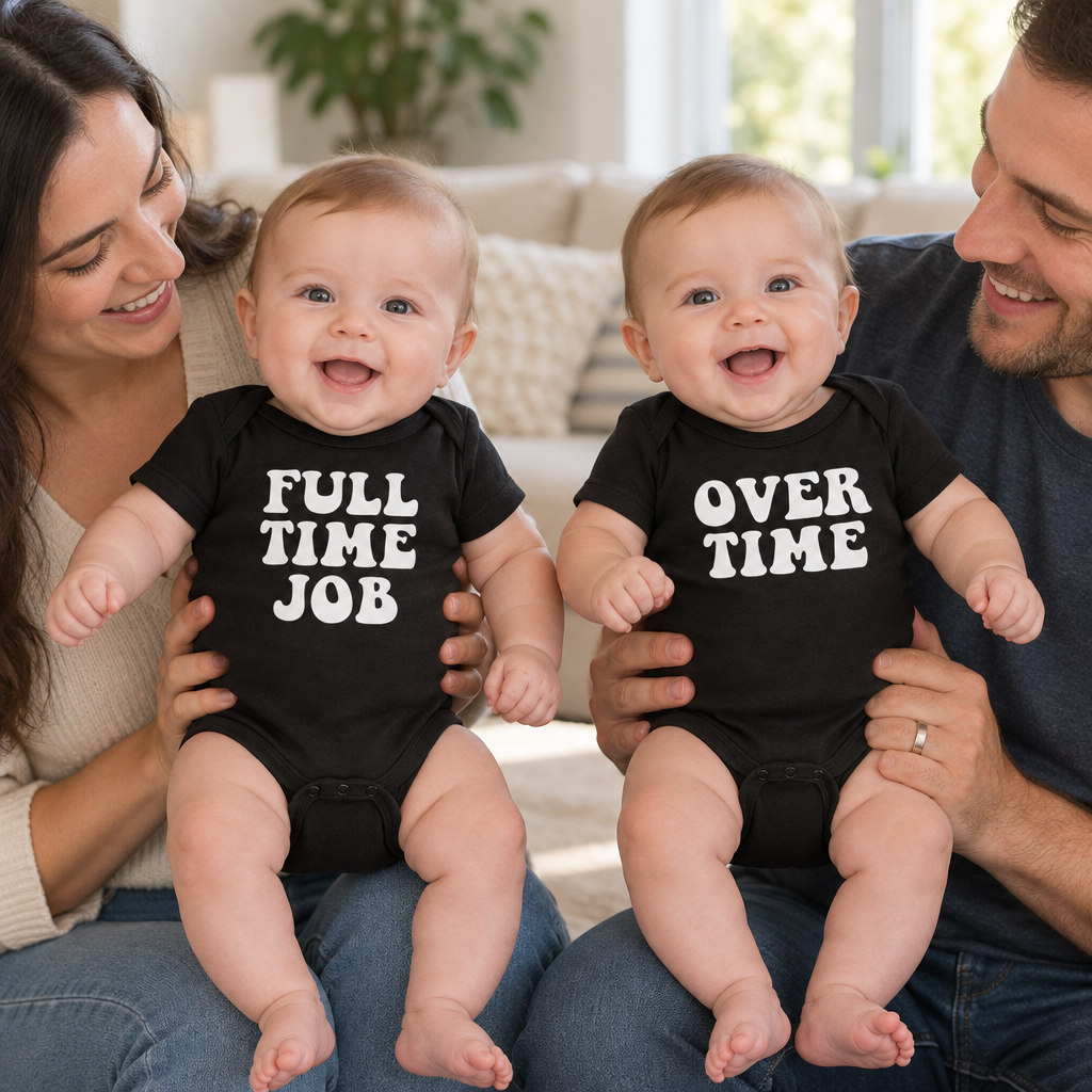 Full Time Job and Overtime Twin Set — Black Two Infant Bodysuit Set — lifestyle alt