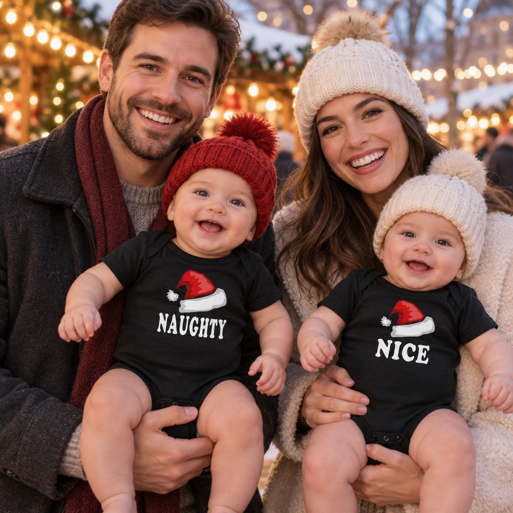 Naughty and Nice — Black Two Infant Bodysuit Set — lifestyle group
