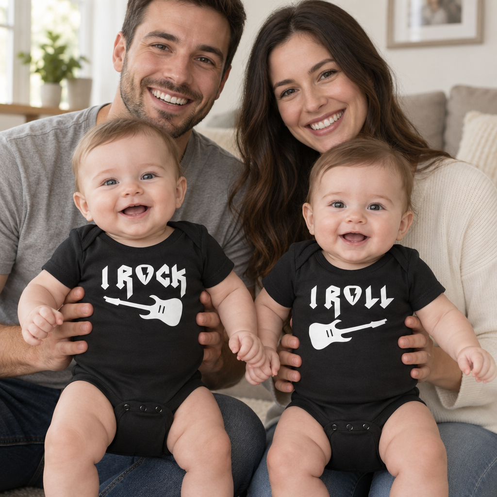 I Rock and I Roll Twin Set — Black Two Infant Bodysuit Set — lifestyle group