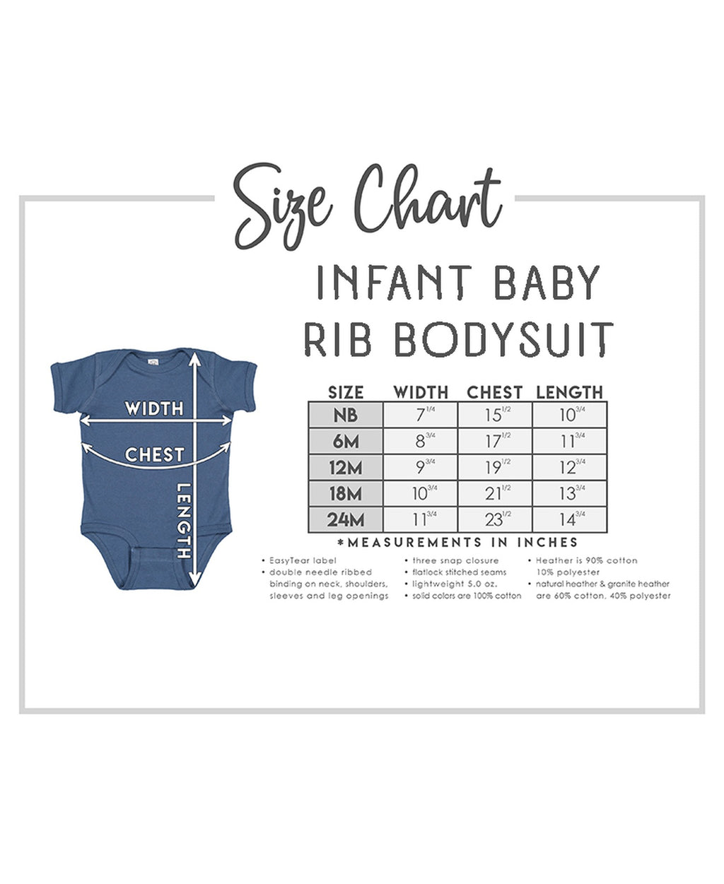 Infant Bodysuit size chart