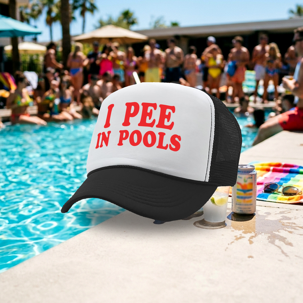 I Pee In Pools - Five Panel Retro Style TRUCKER Cap